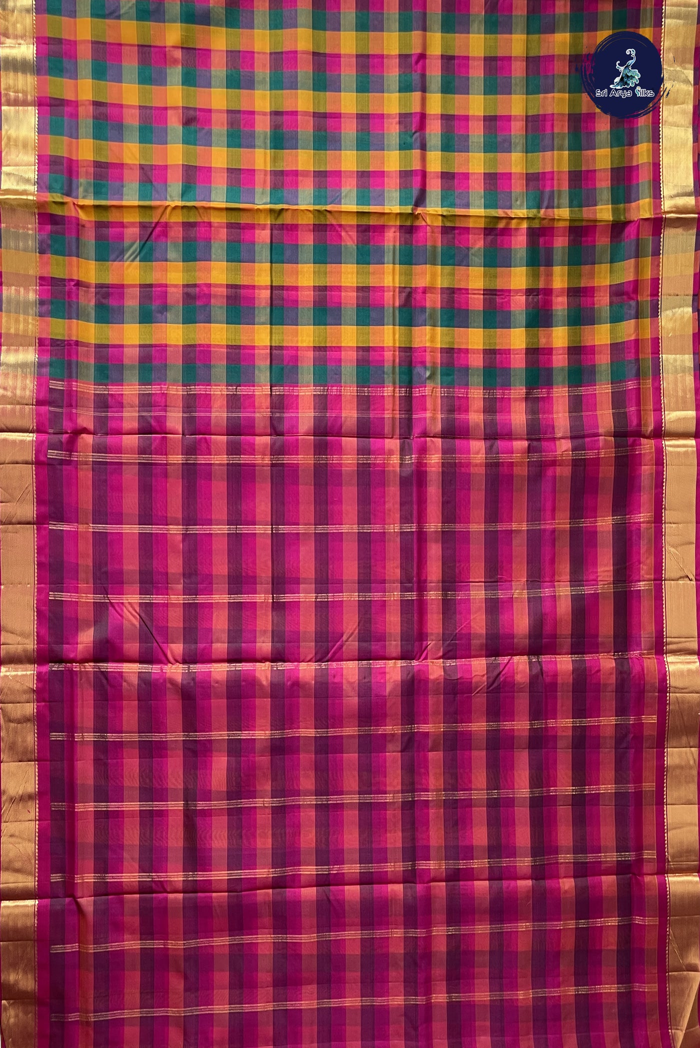 Multi Colour Madisar 10 Yards Silk Saree With Checked Pattern