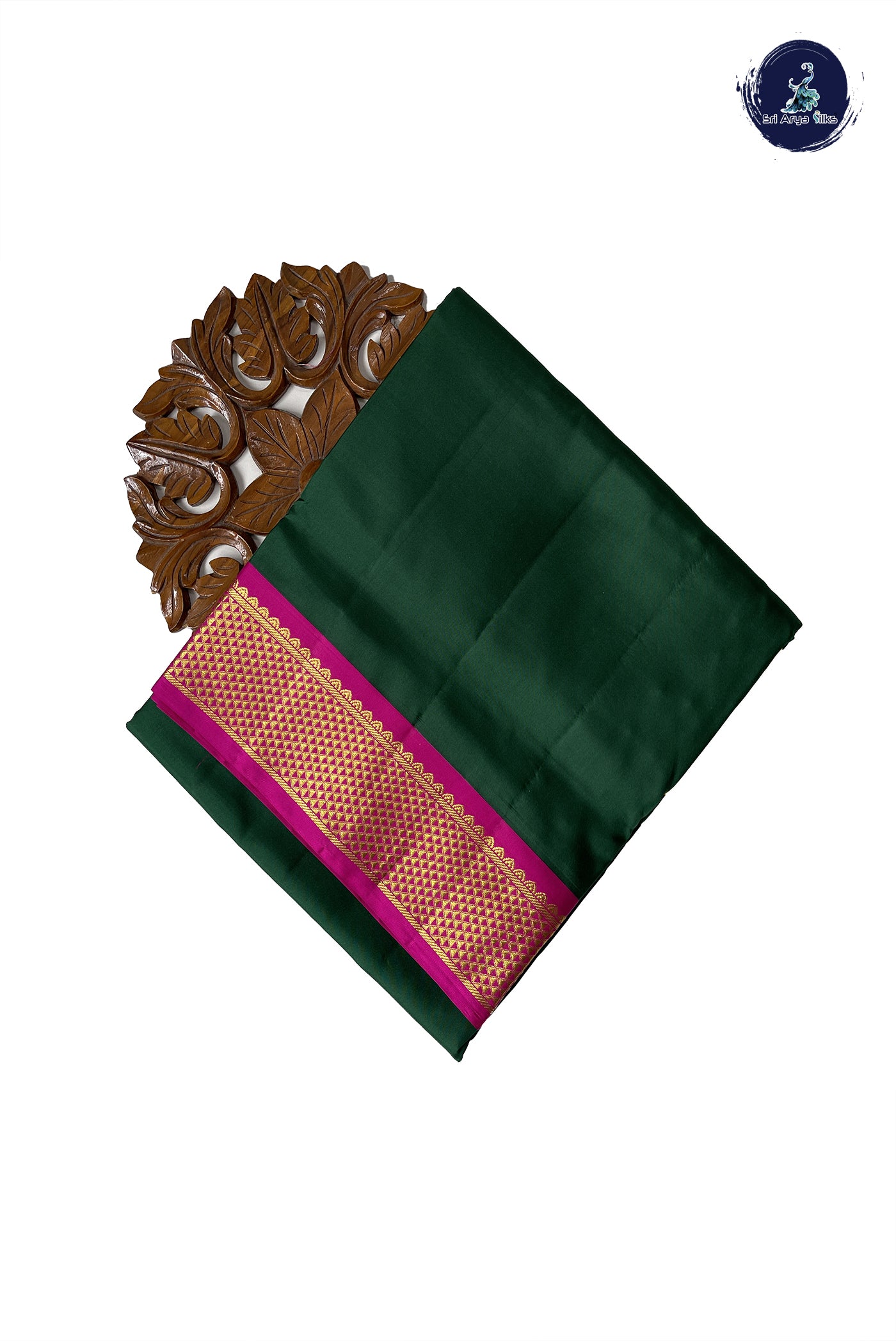 Bottle Green Madisar 10 Yards Silk Saree With Plain Pattern