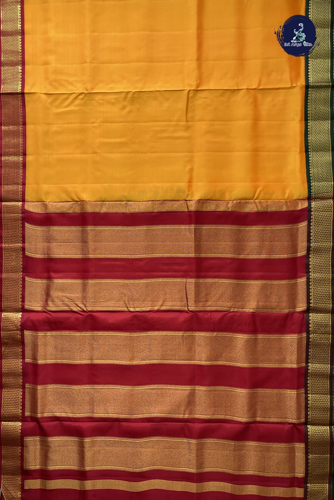 Yellow Madisar 10 Yards Silk Saree With Plain Pattern