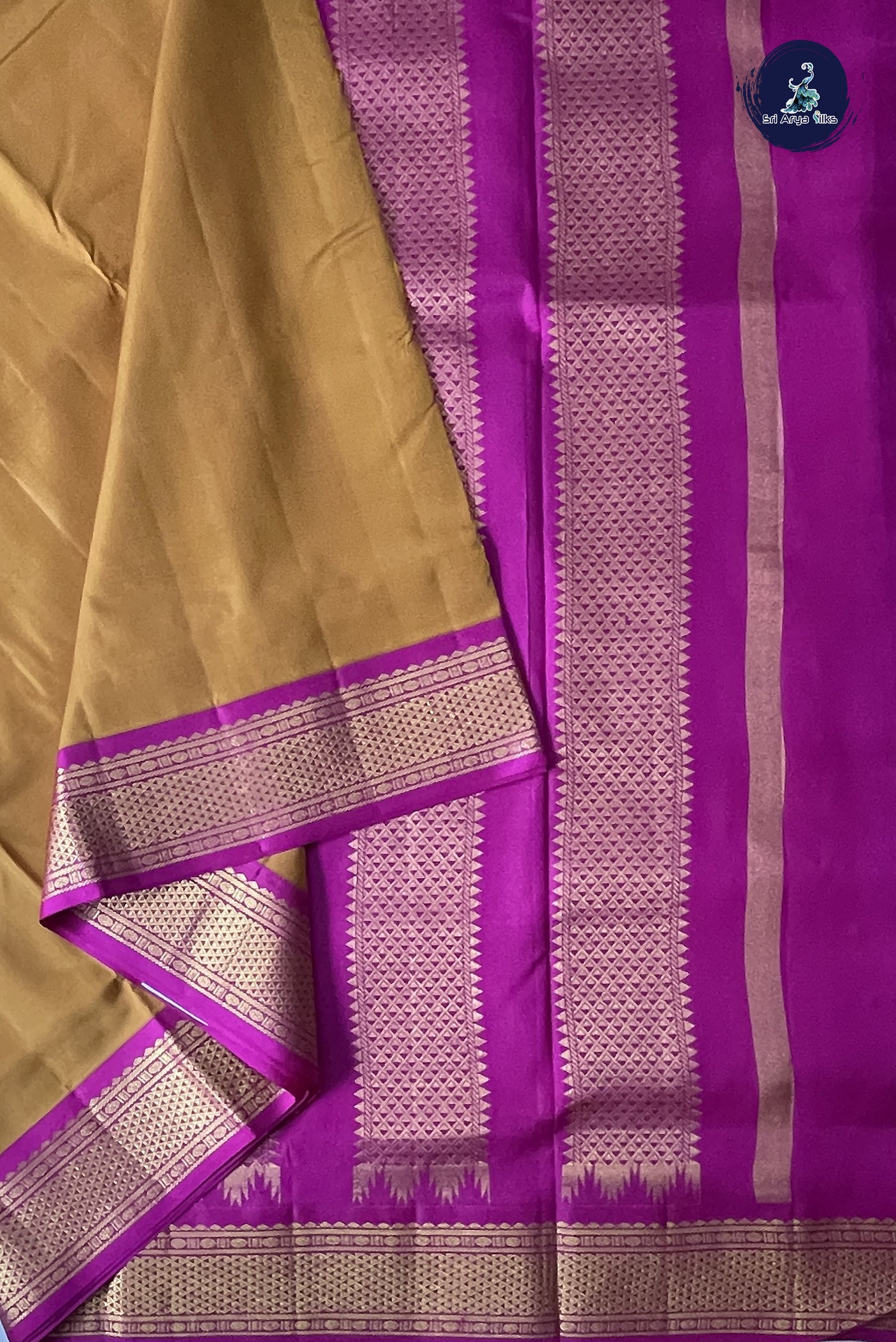 Mustard Yellow Madisar 10 Yards Silk Saree With Plain Pattern