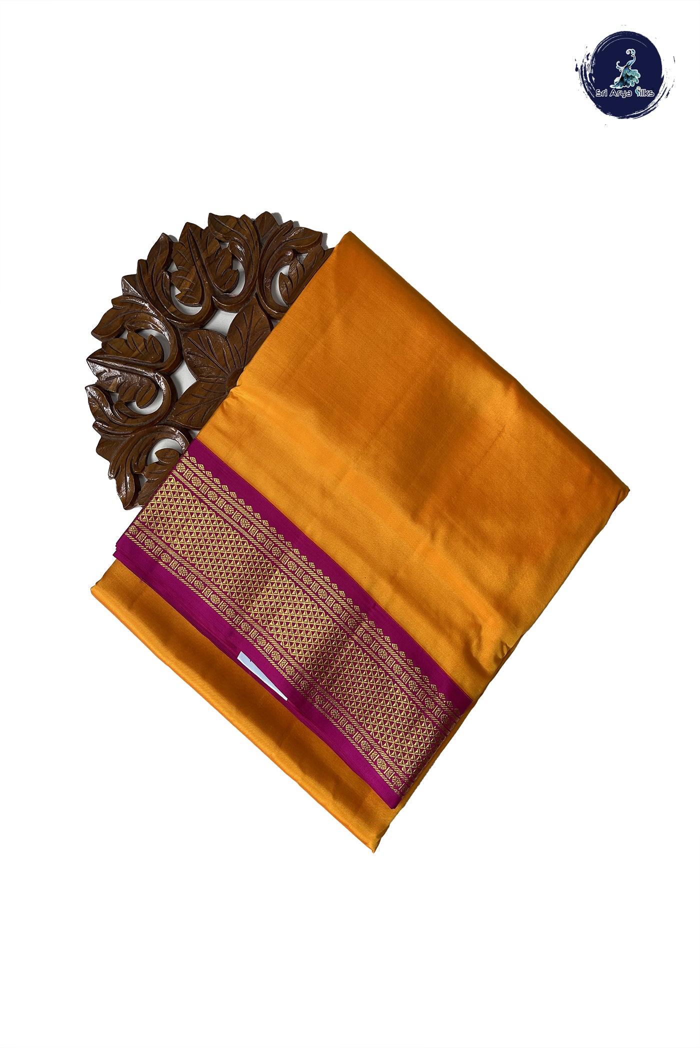 Mango Yellow Madisar 10 Yards Silk Saree With Plain Pattern