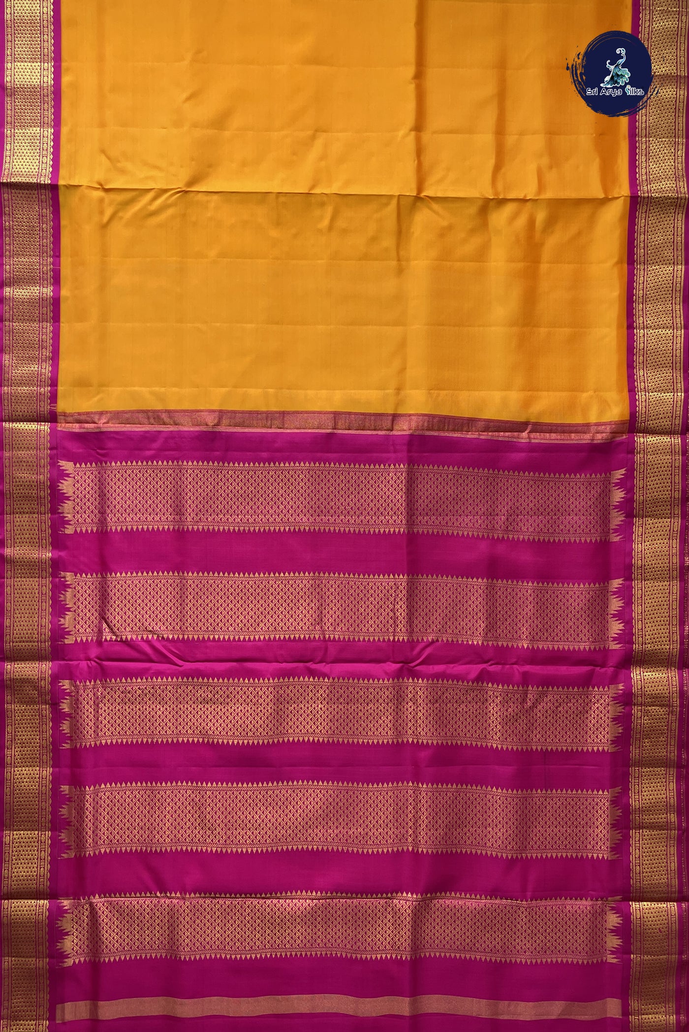 Mango Yellow Madisar 10 Yards Silk Saree With Plain Pattern