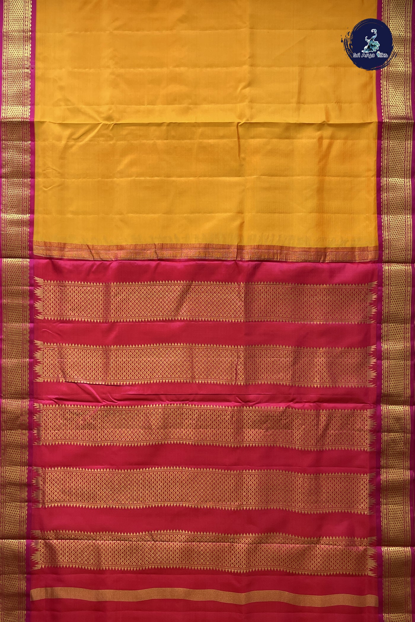 Mango Yellow Madisar 10 Yards Silk Saree With Plain Pattern