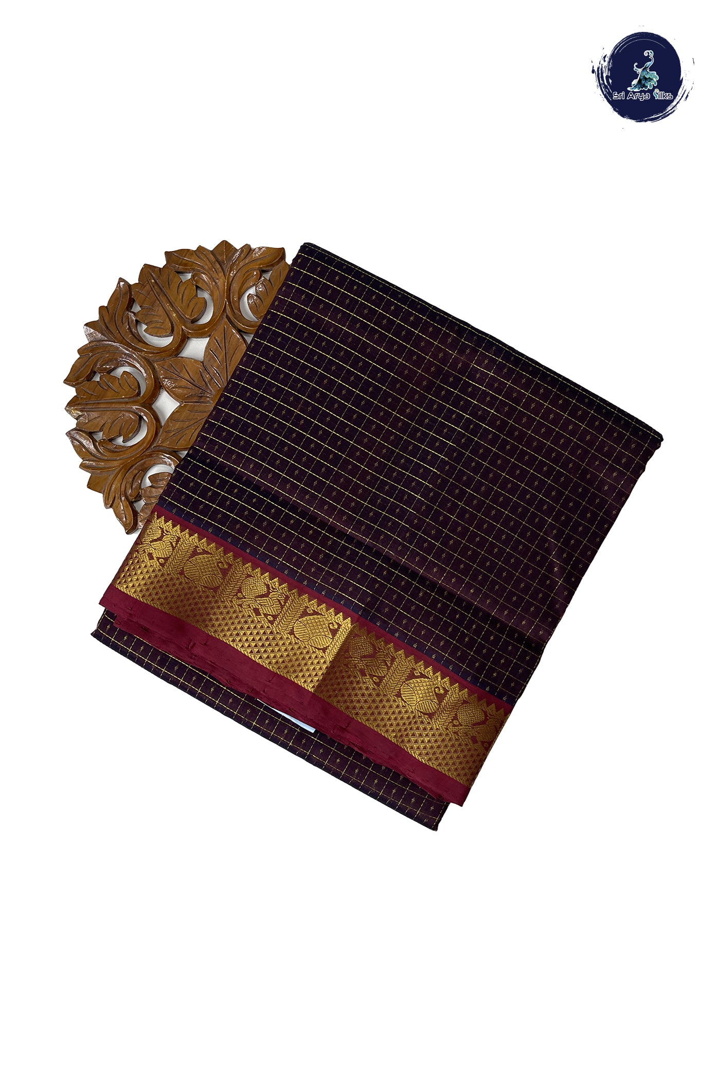 Coffee Brown Madisar Silk Cotton Saree With Laksha Deepam Design Pattern