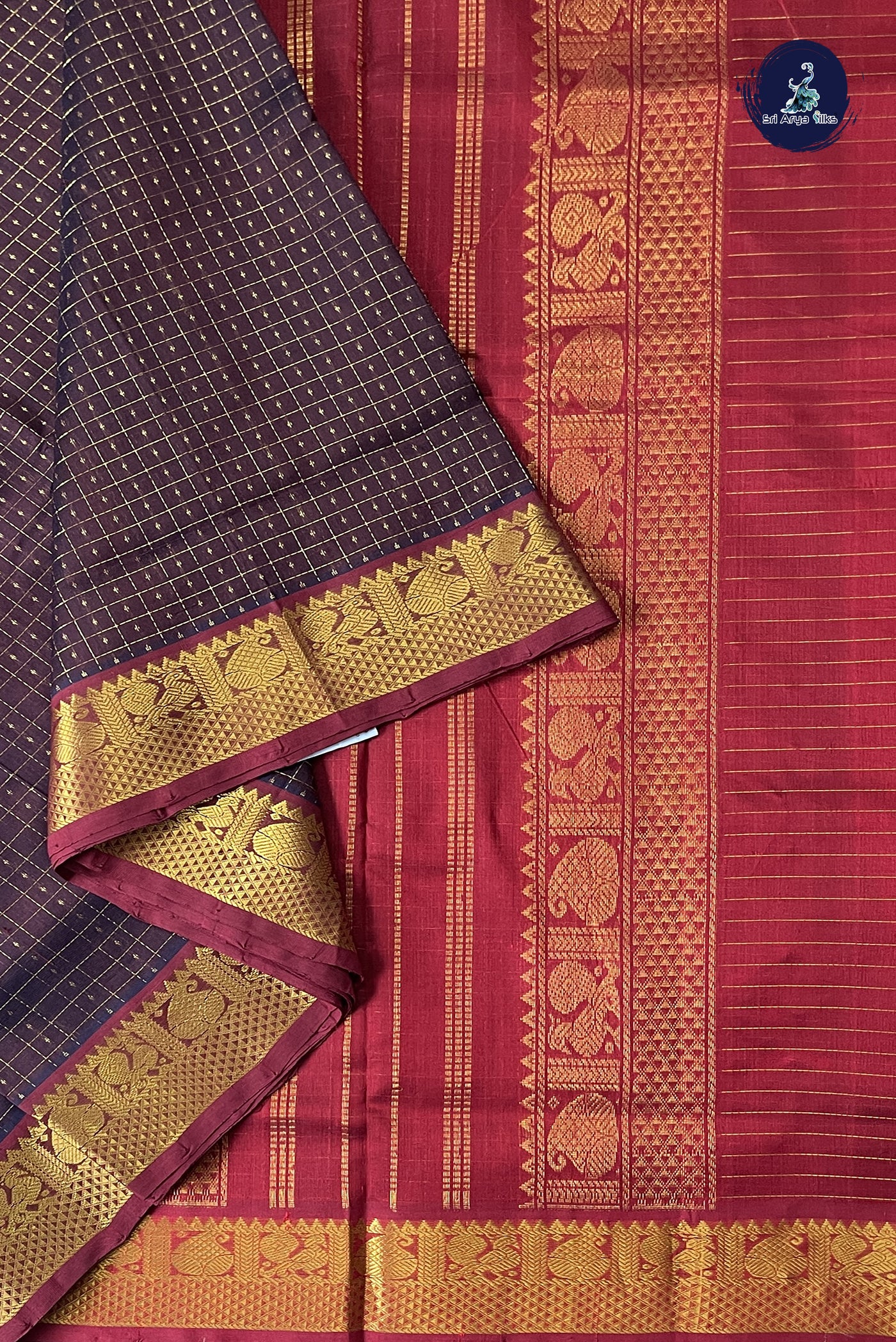 Coffee Brown Madisar Silk Cotton Saree With Laksha Deepam Design Pattern