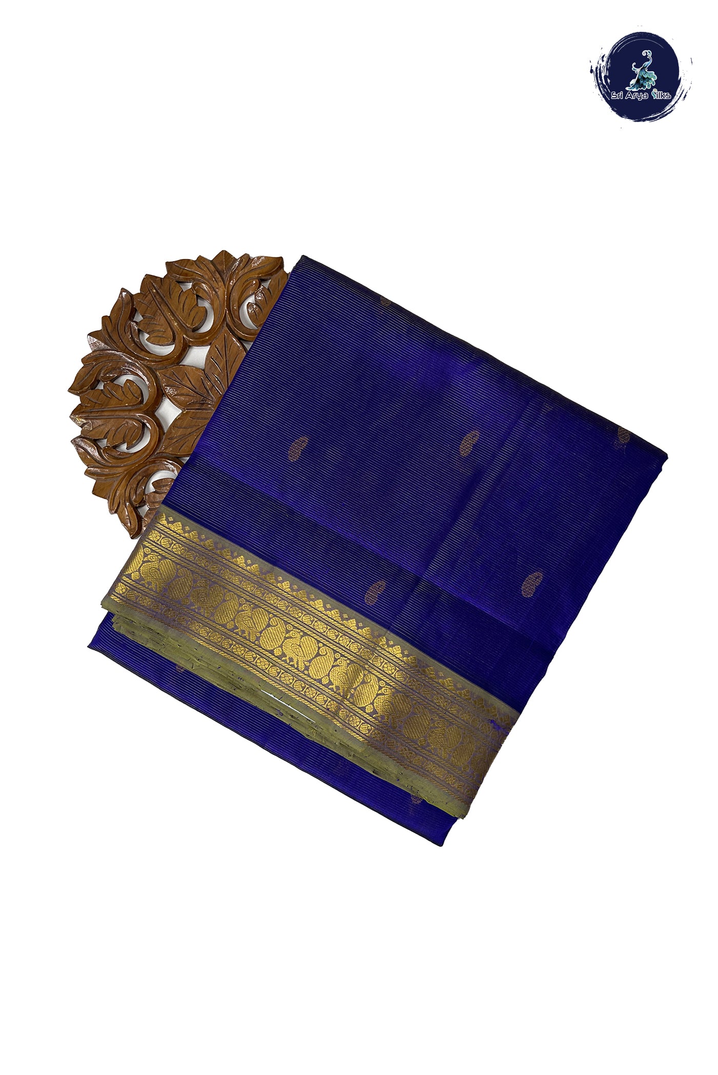 MS Blue Madisar Silk Cotton Saree With Vaira Oosi Pattern