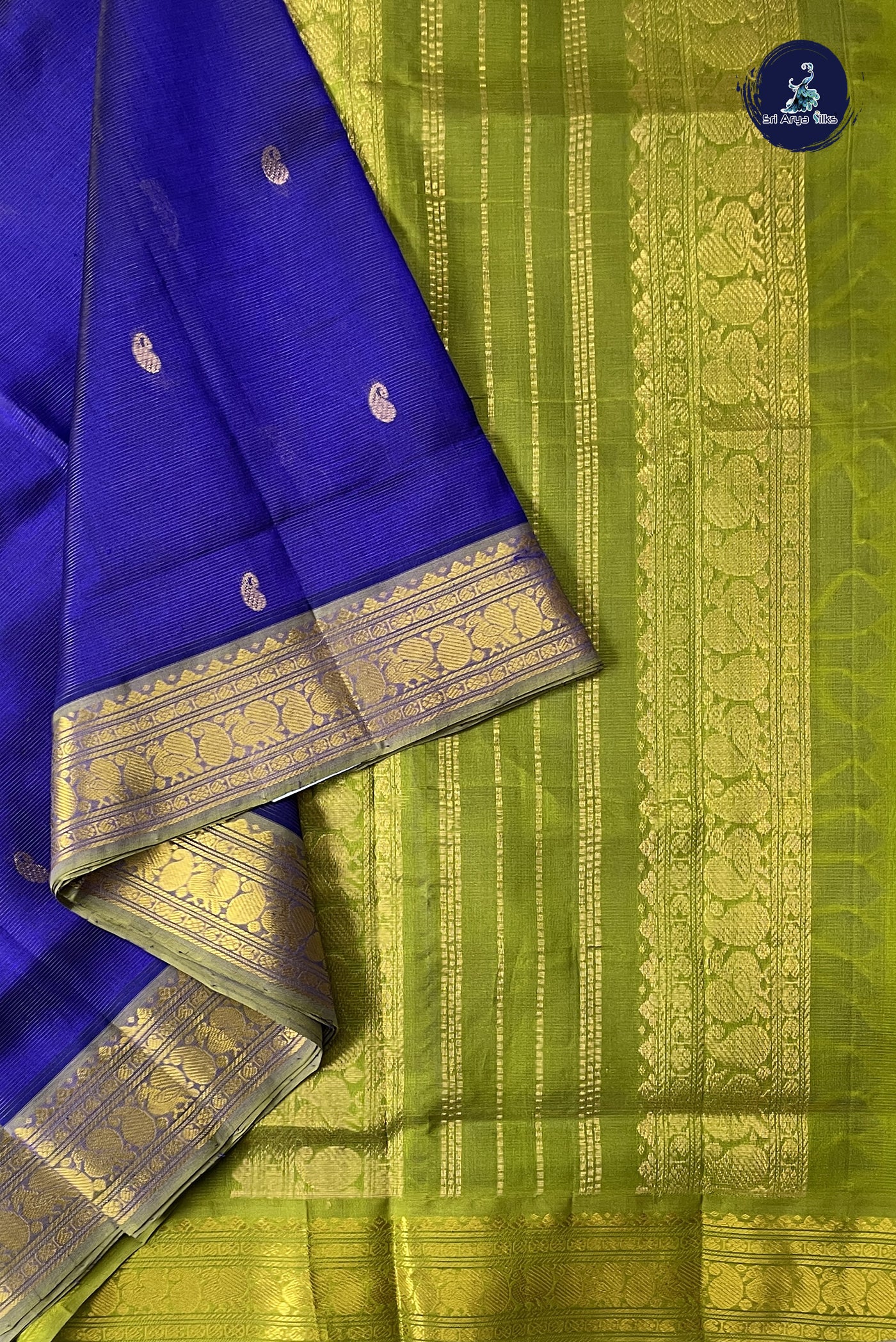 MS Blue Madisar Silk Cotton Saree With Vaira Oosi Pattern