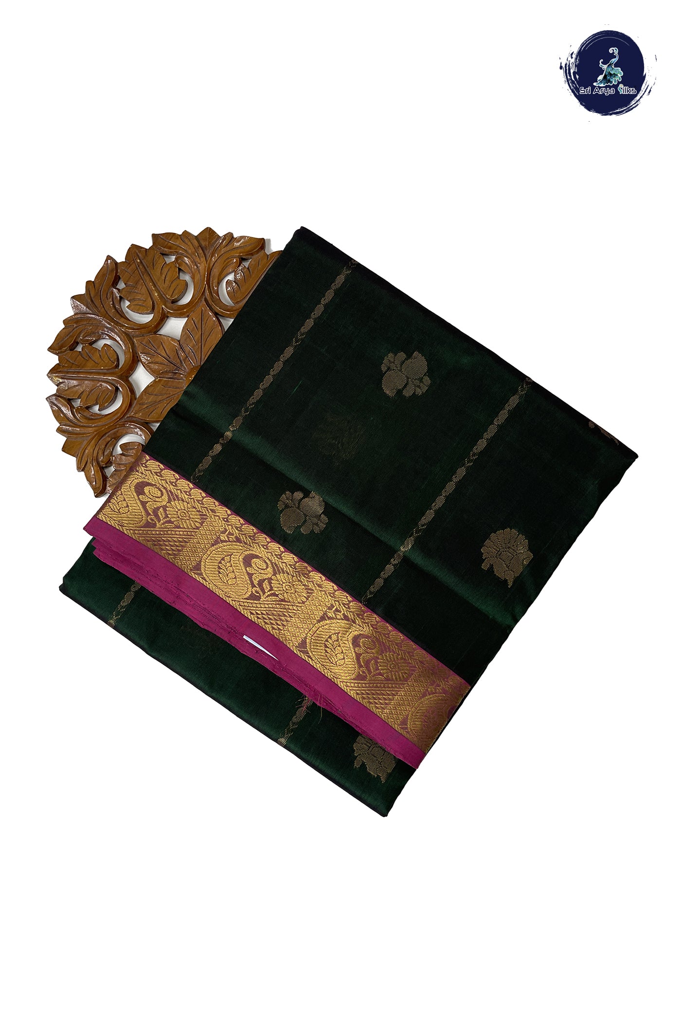 Bottle Green Madisar Silk Cotton Saree With Stripes Pattern