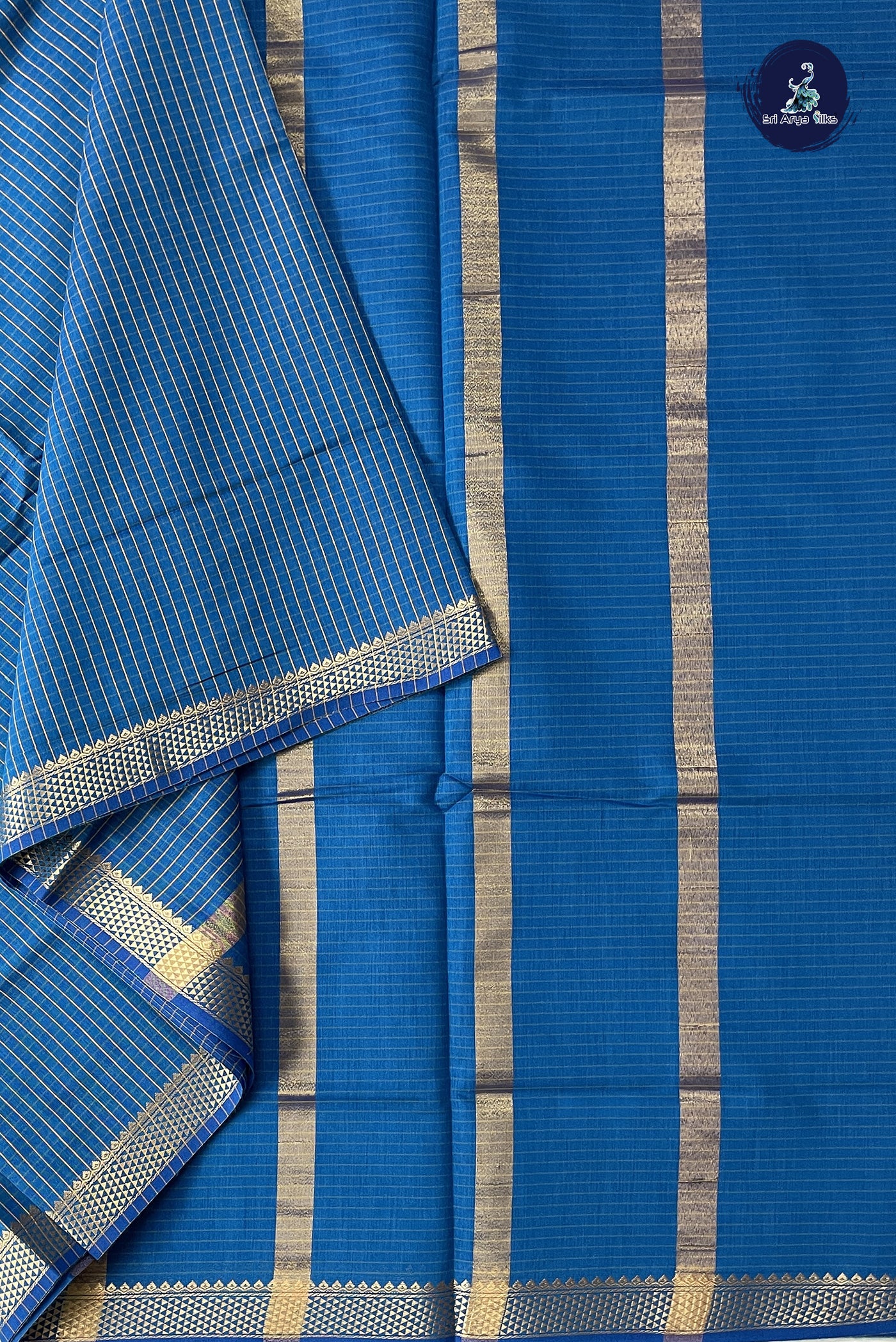 Copper Sulphate Blue 9 Yards Gift Saree With Checked Pattern