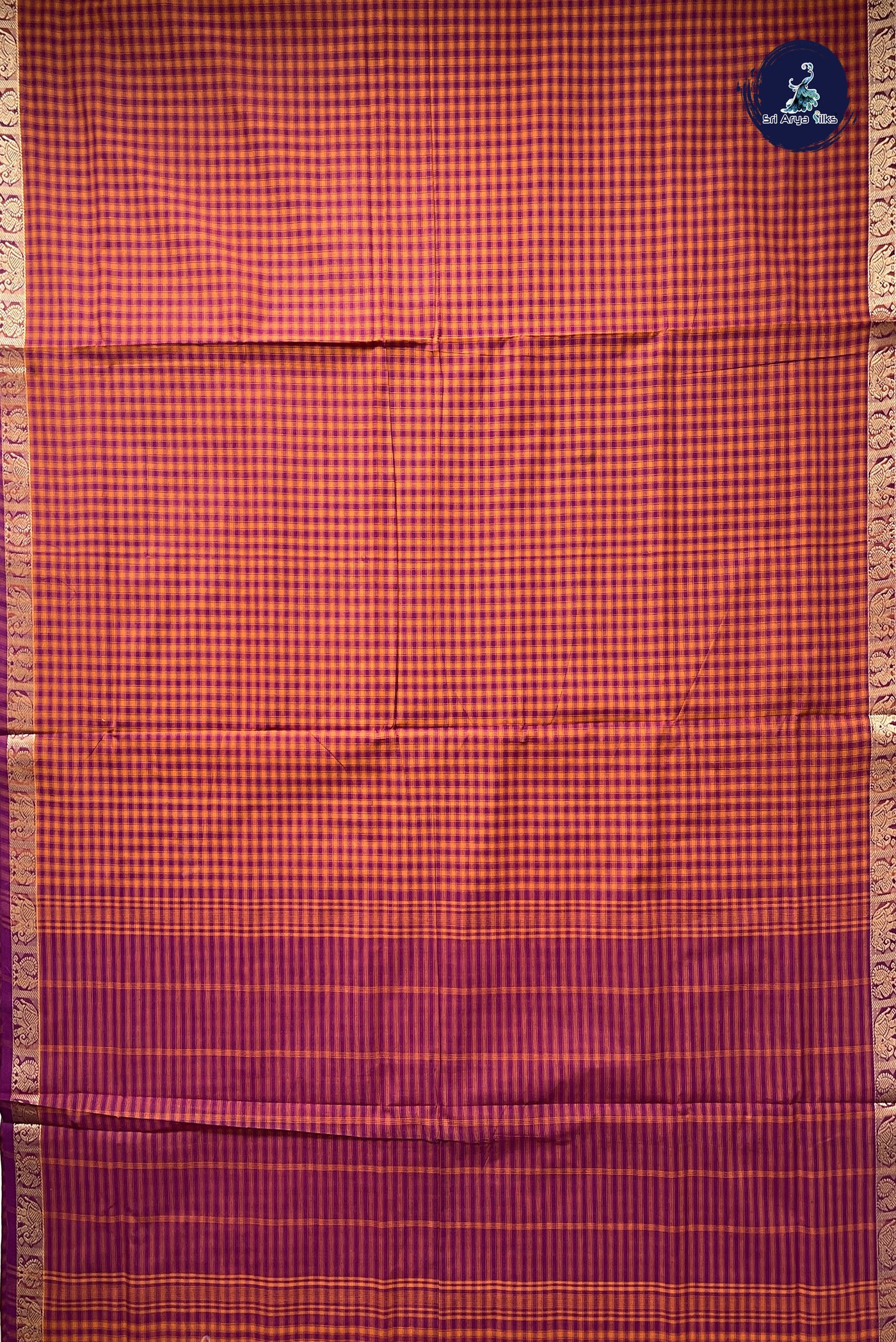 Multi Colour 10 Yards Madisar Cotton Saree With Checked Pattern