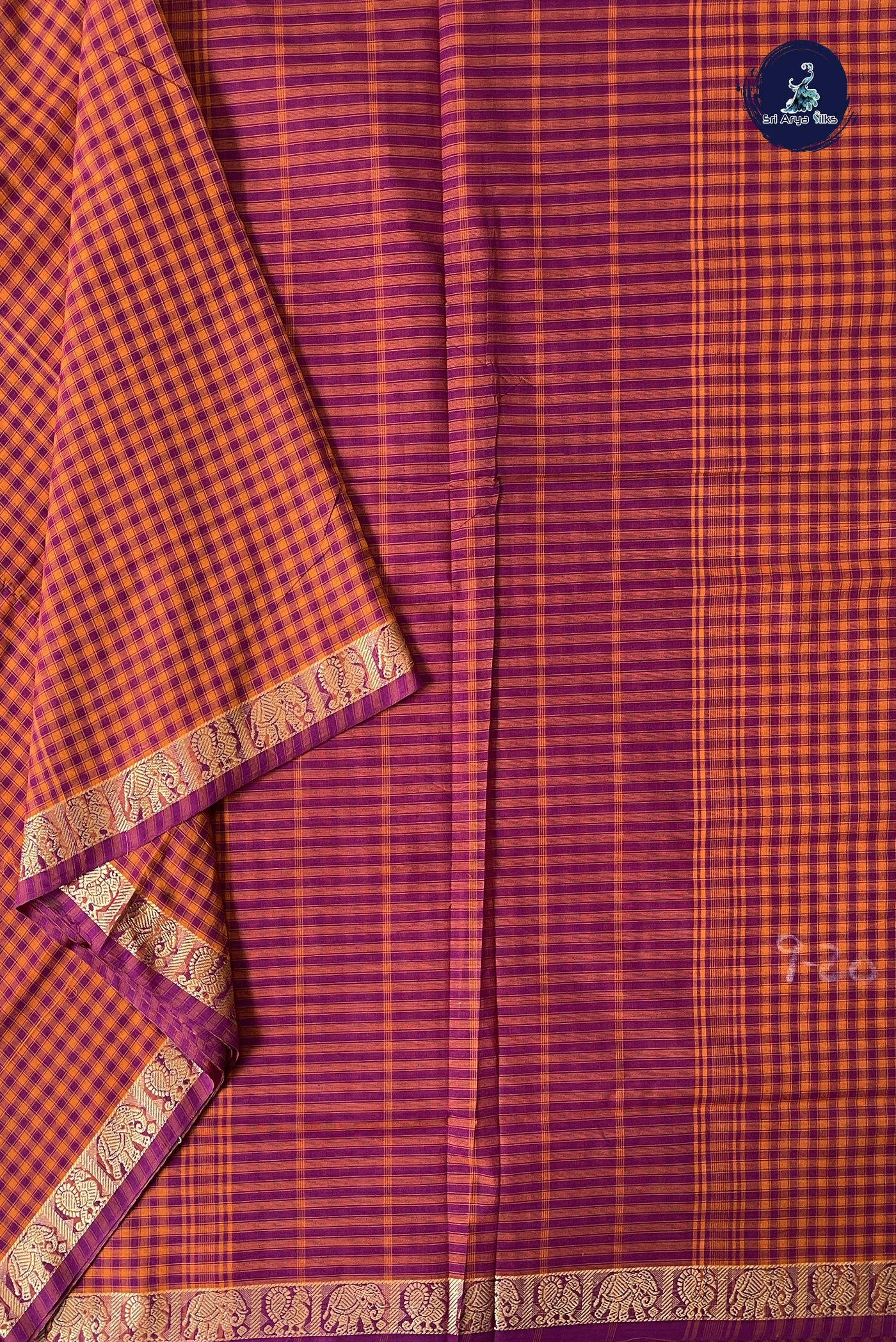 Multi Colour 10 Yards Madisar Cotton Saree With Checked Pattern