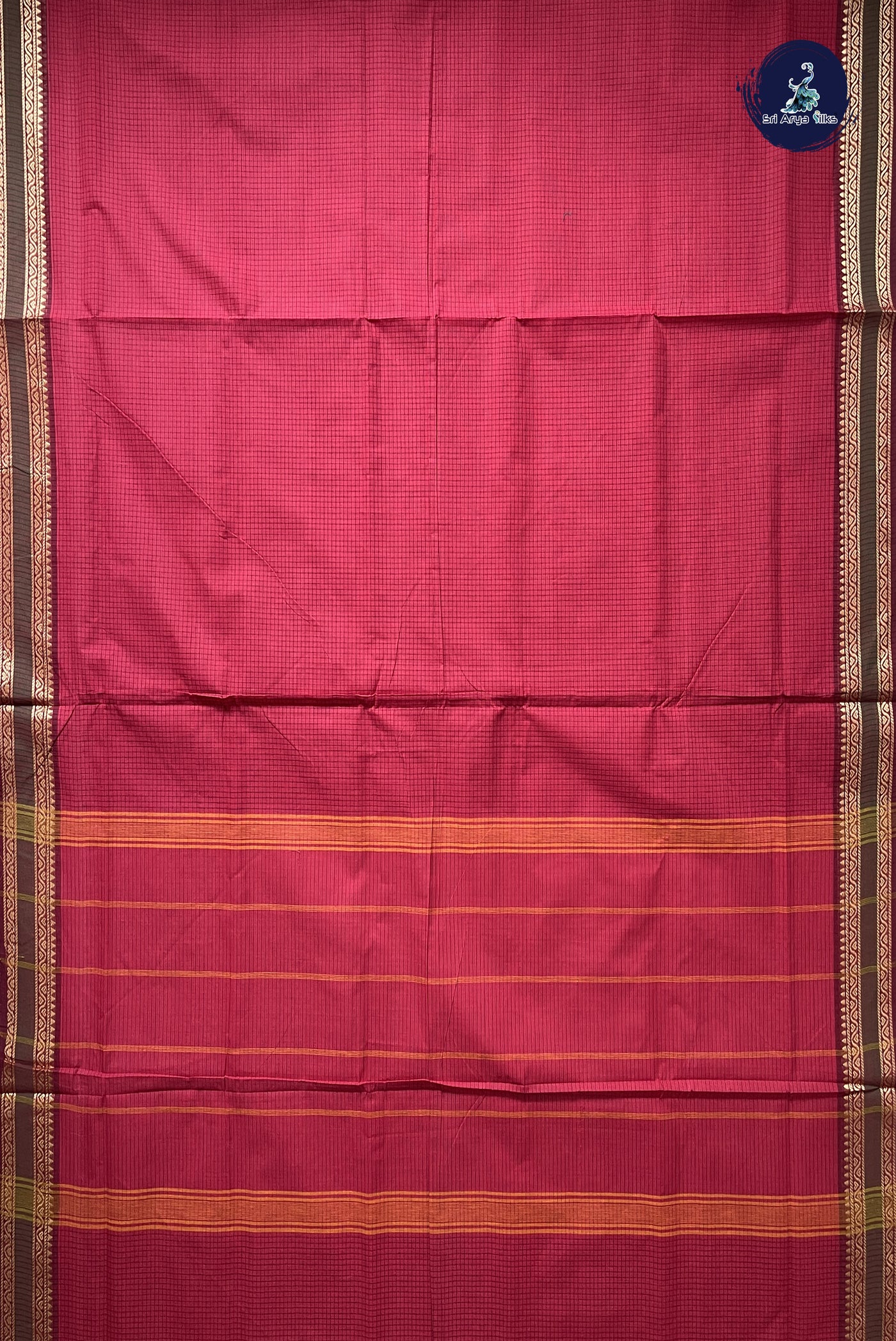 Multi Colour 10 Yards Madisar Cotton Saree With Checked Pattern