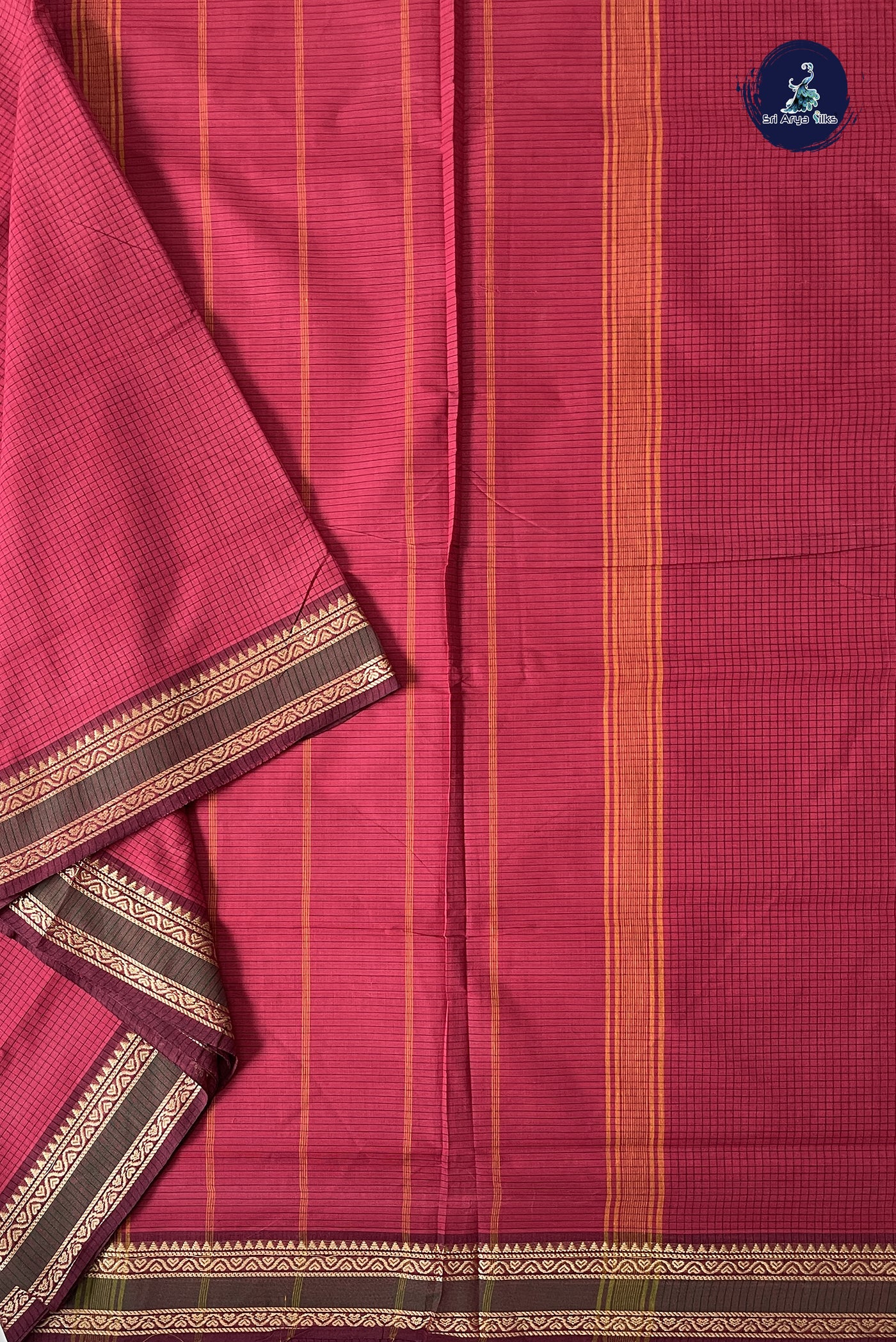 Multi Colour 10 Yards Madisar Cotton Saree With Checked Pattern