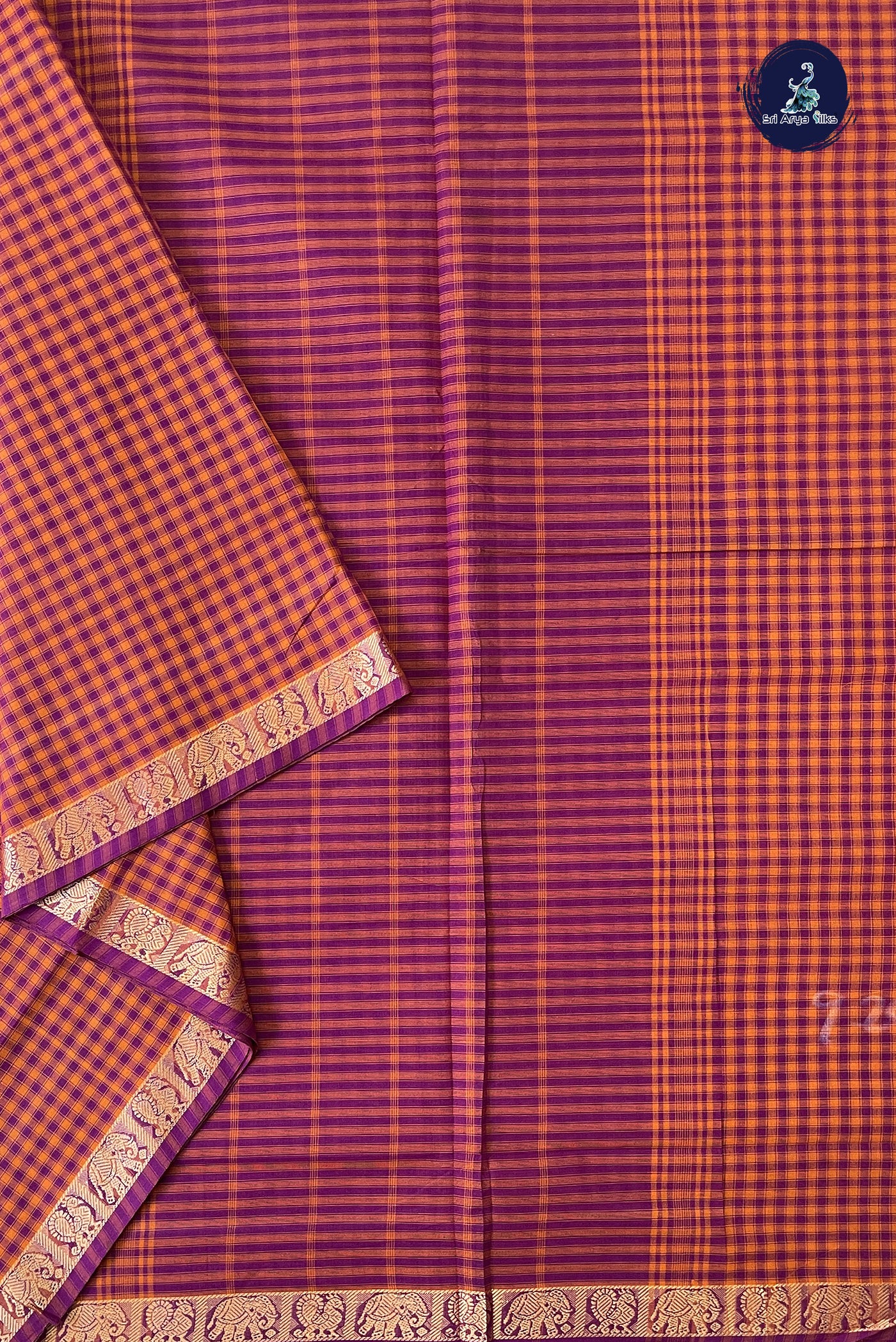 Multi Colour 10 Yards Madisar Cotton Saree With Checked Pattern