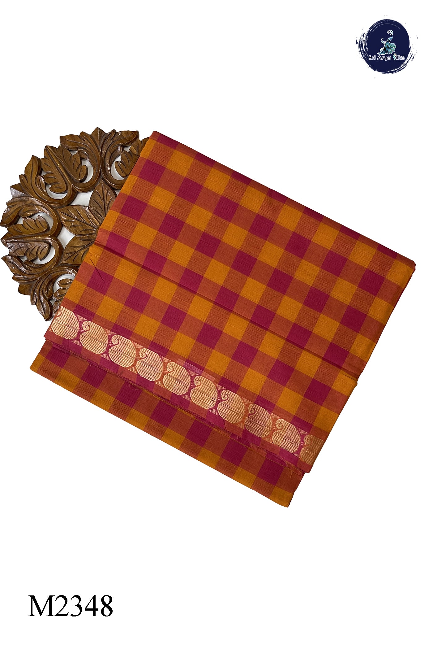 Multi Colour 10 Yards Madisar Cotton Saree With Checked Pattern