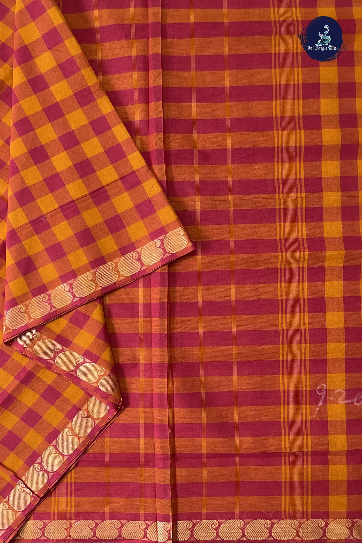 Multi Colour 10 Yards Madisar Cotton Saree With Checked Pattern