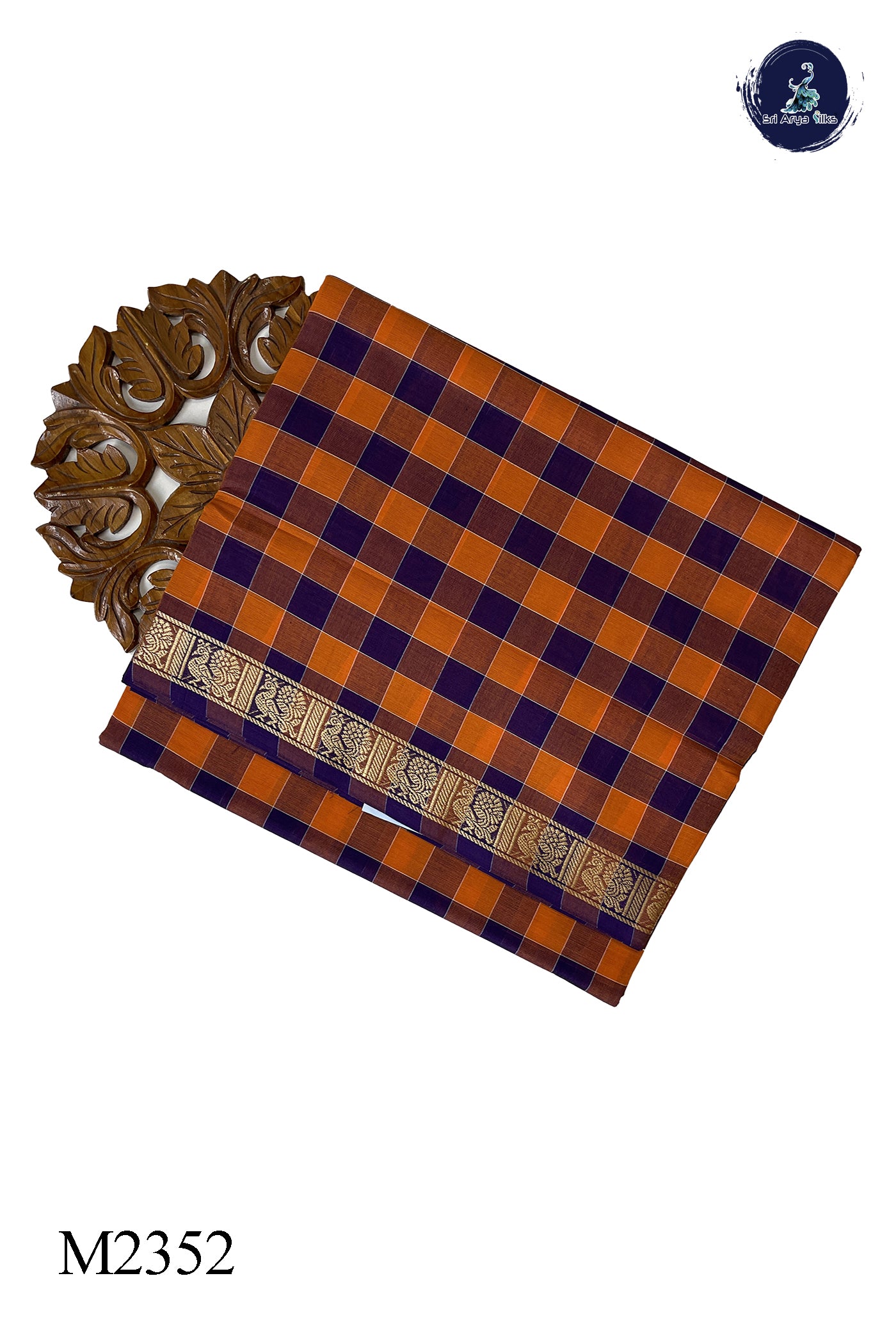 Multi Colour 10 Yards Madisar Cotton Saree With Checked Pattern