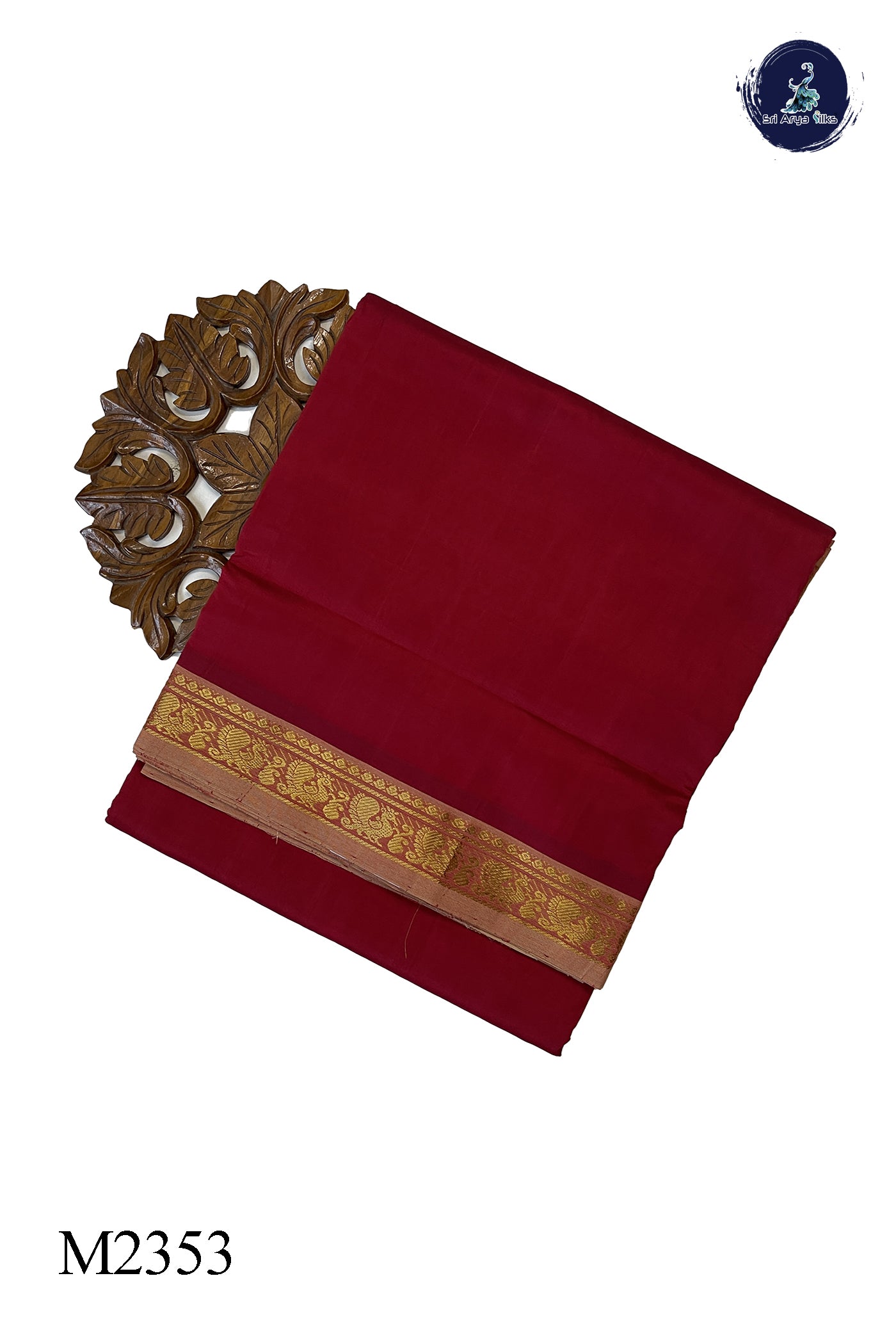 Maroon 10 Yards Silk Cotton Saree With Plain Pattern