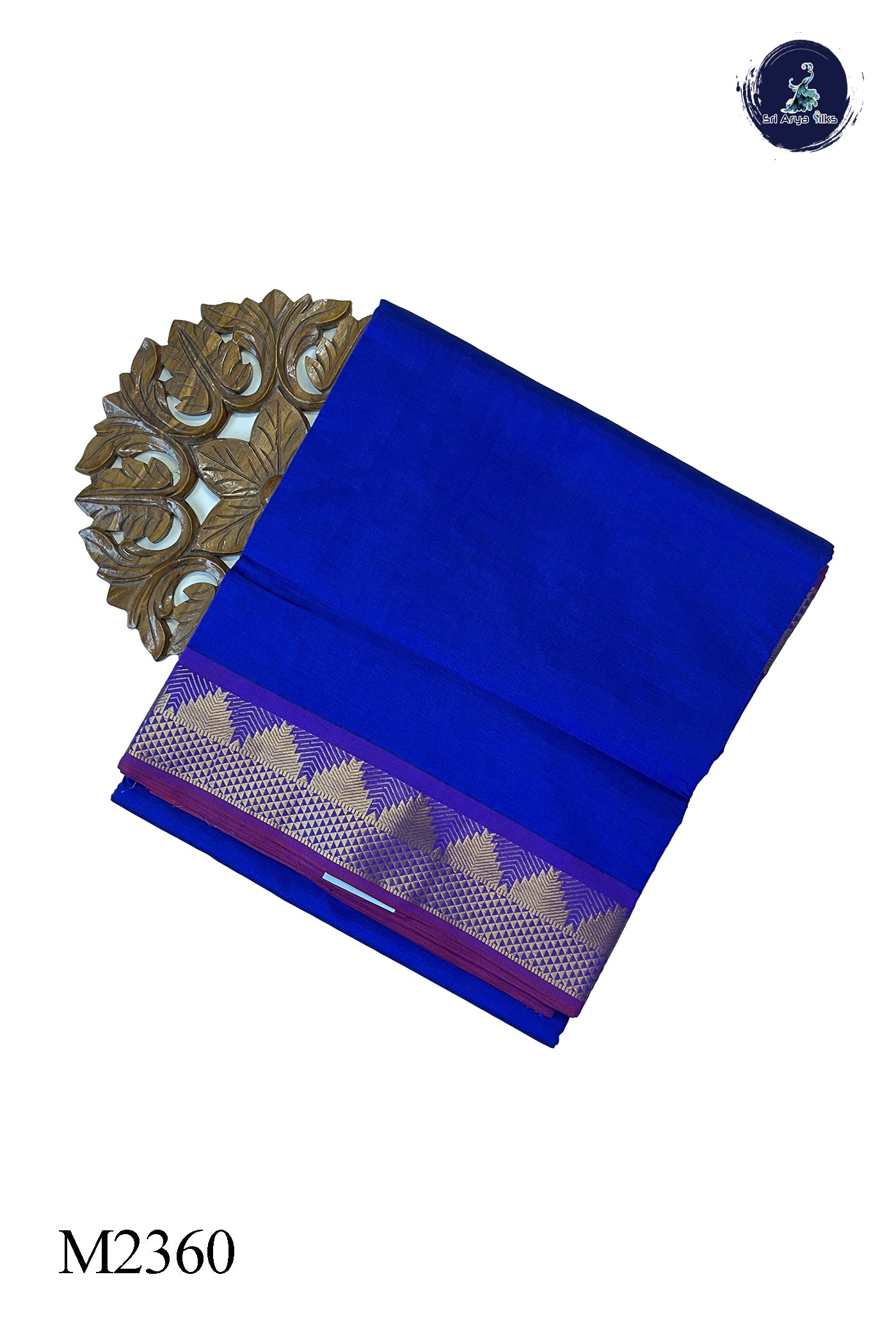 MS Blue 10 Yards Silk Cotton Saree With Plain Pattern