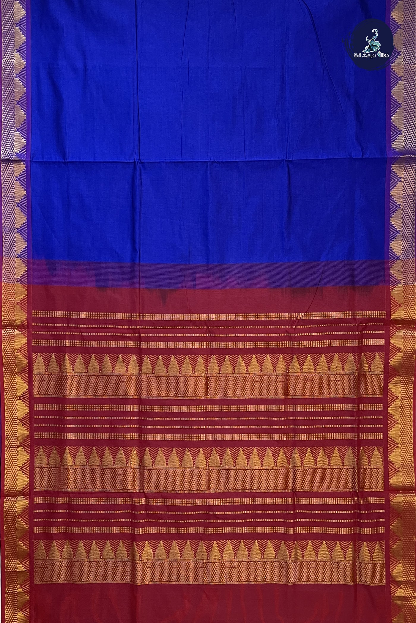 MS Blue 10 Yards Silk Cotton Saree With Plain Pattern