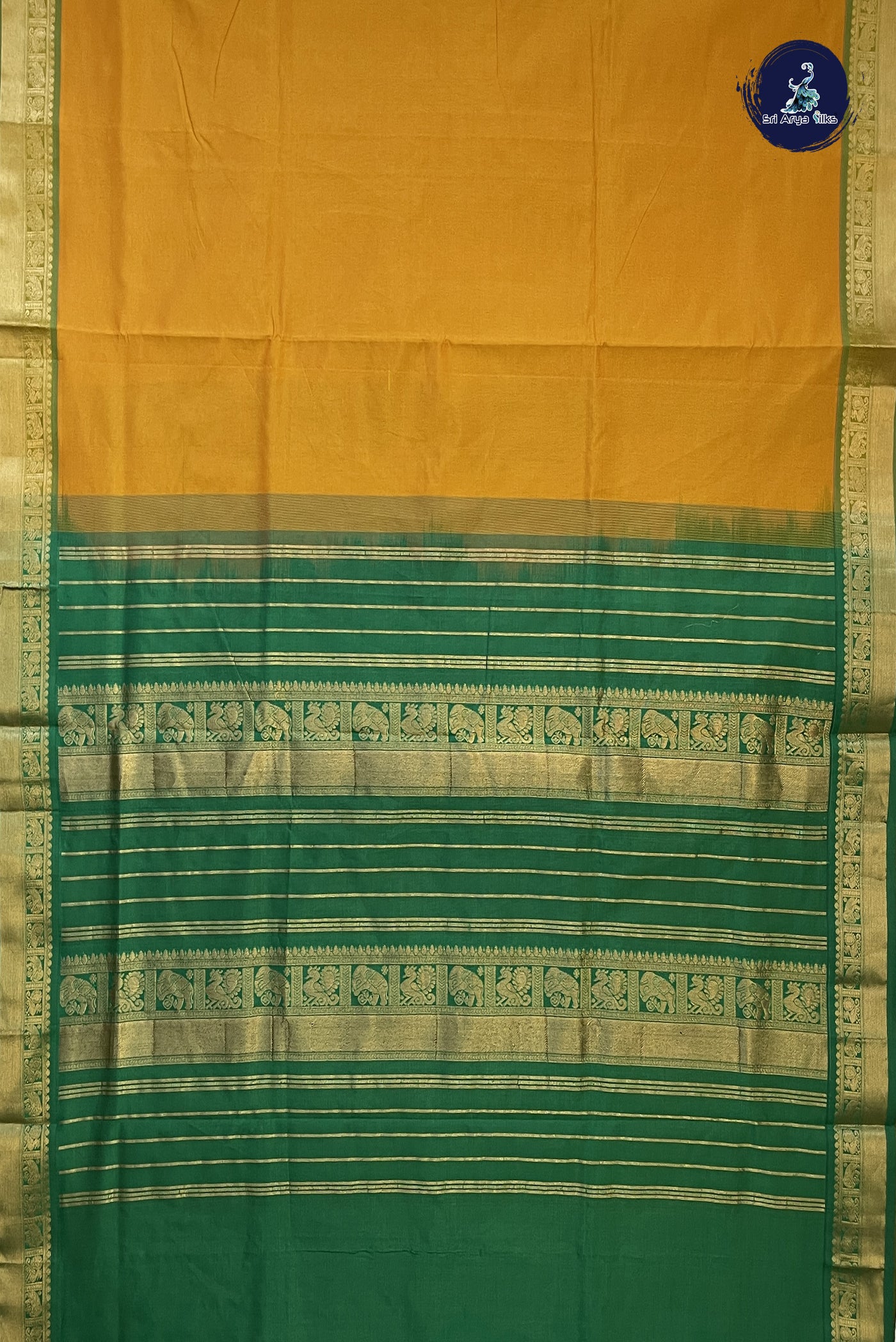 Turmeric Yellow 10 Yards Silk Cotton Saree With Plain Pattern