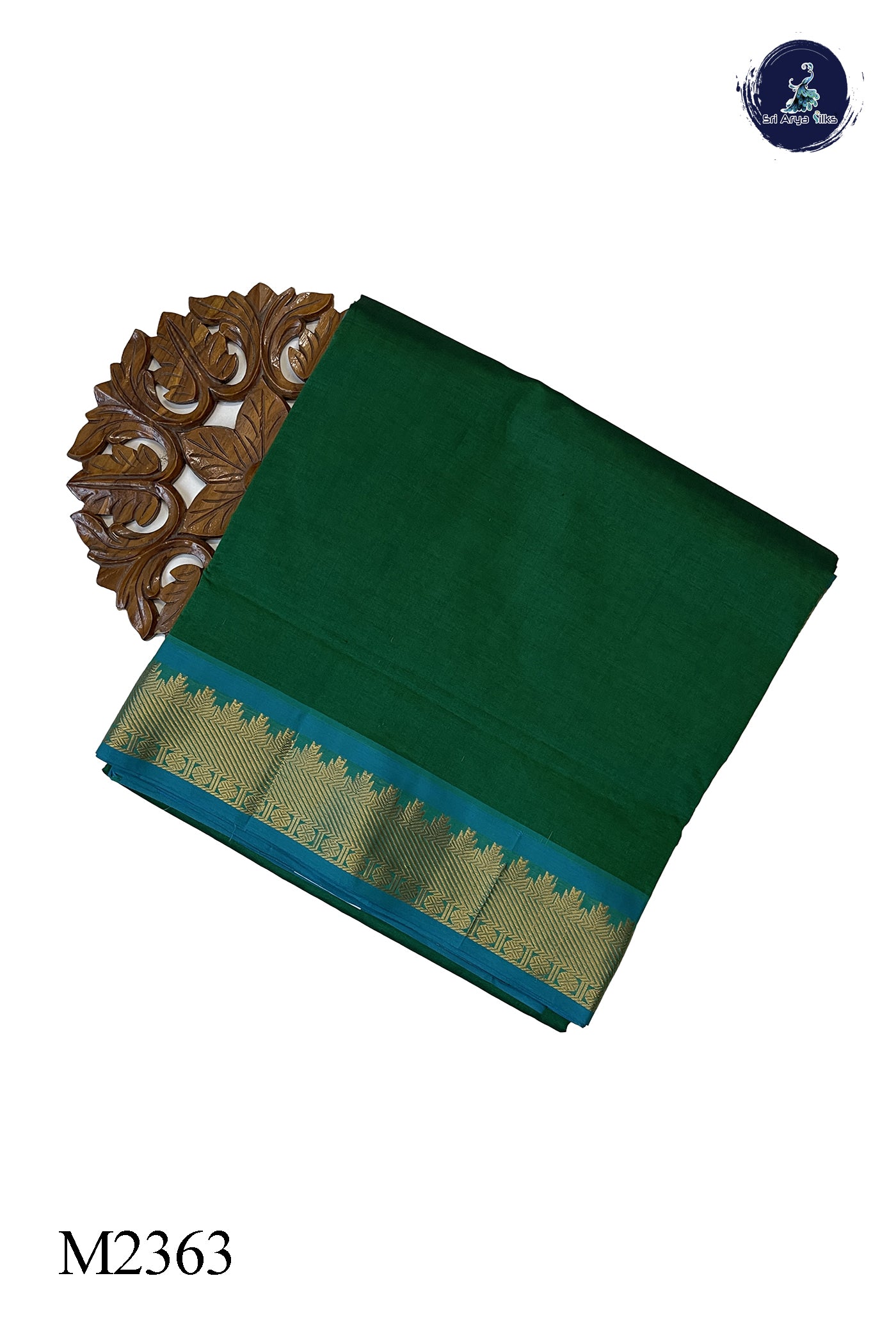 Dark Green 10 Yards Silk Cotton Saree With Plain Pattern