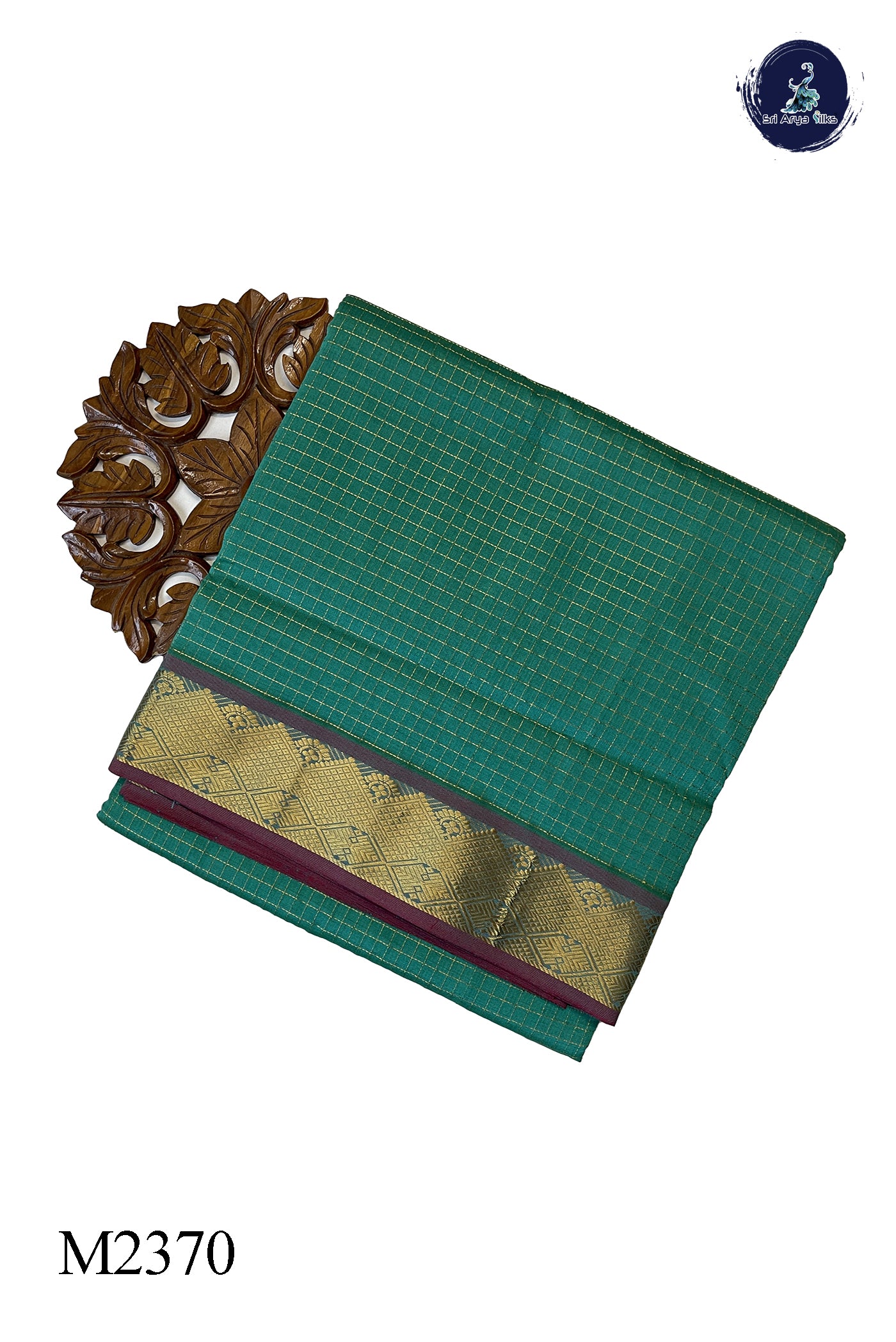 Turquoise 10 Yards Silk Cotton Saree With Zari Checked Pattern