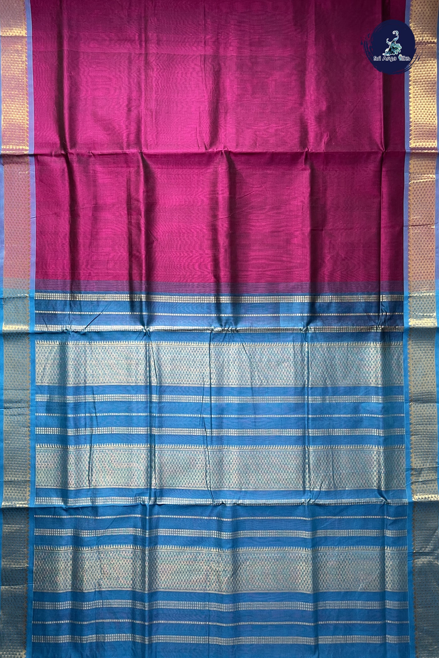 Dual Tone Purple 10 Yards Silk Cotton Saree With Plain Pattern