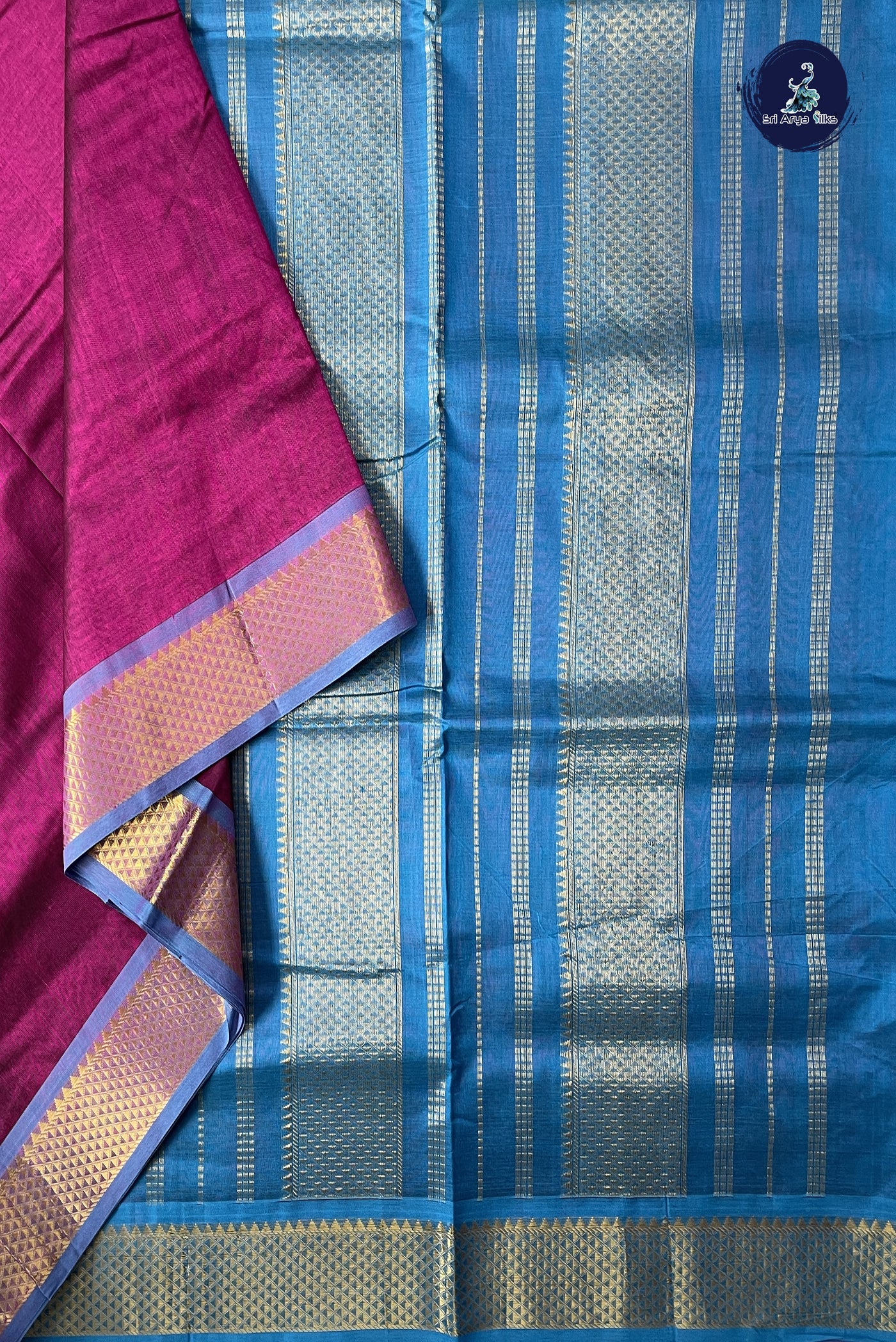 Dual Tone Purple 10 Yards Silk Cotton Saree With Plain Pattern