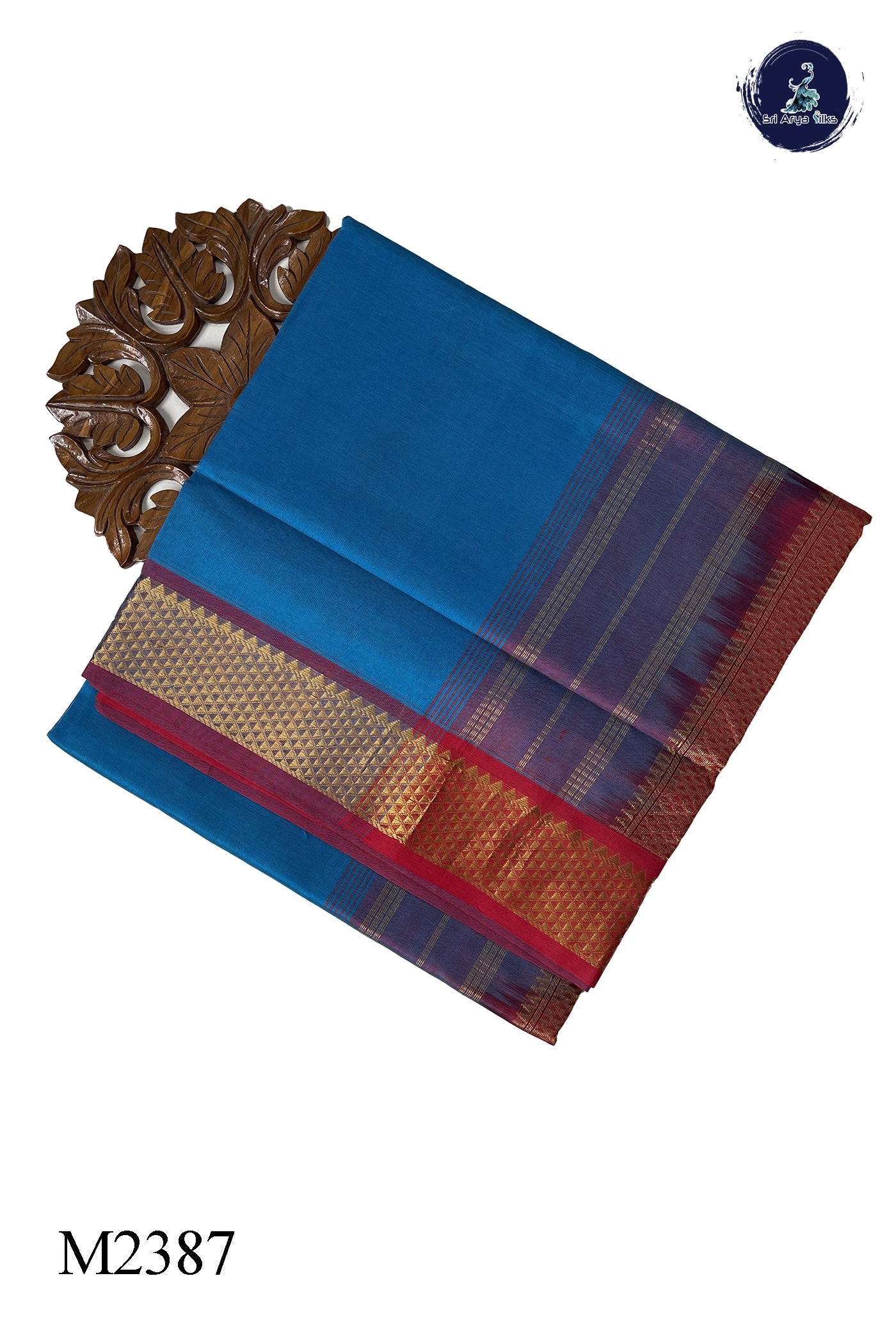 Copper Sulphate Blue 10 Yards Silk Cotton Saree With Plain Pattern