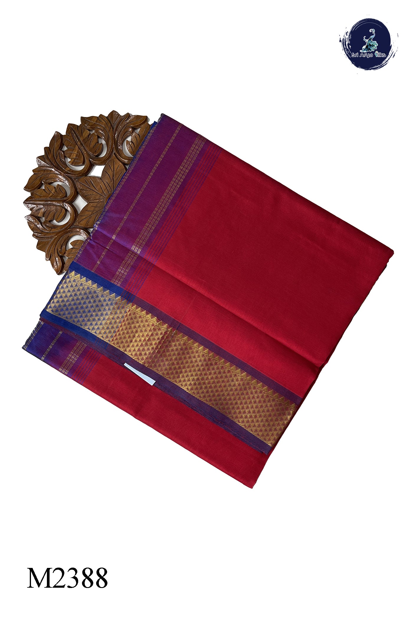 Red 10 Yards Silk Cotton Saree With Plain Pattern