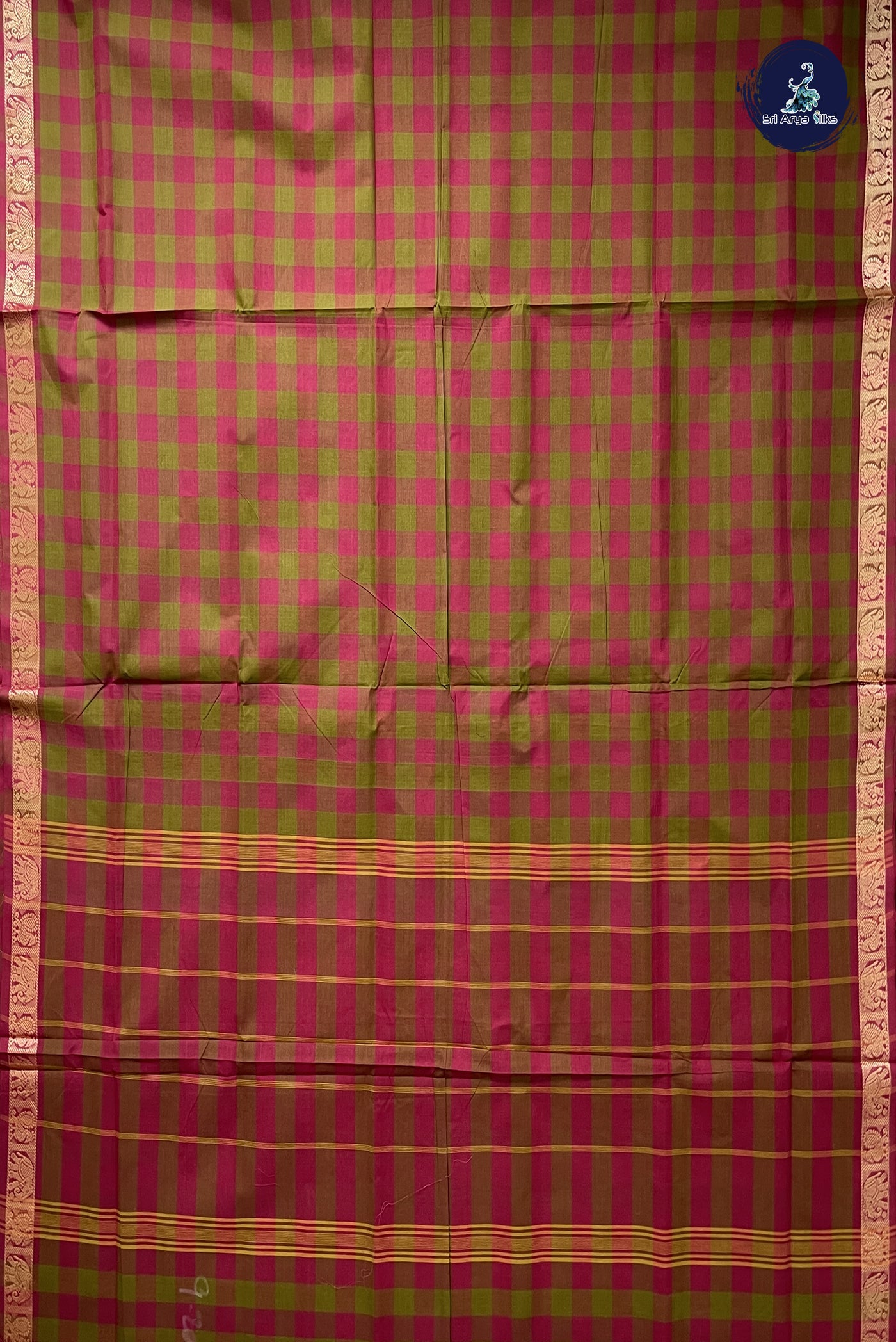 Multi Colour 10 Yards Madisar Cotton Saree With Checked Pattern