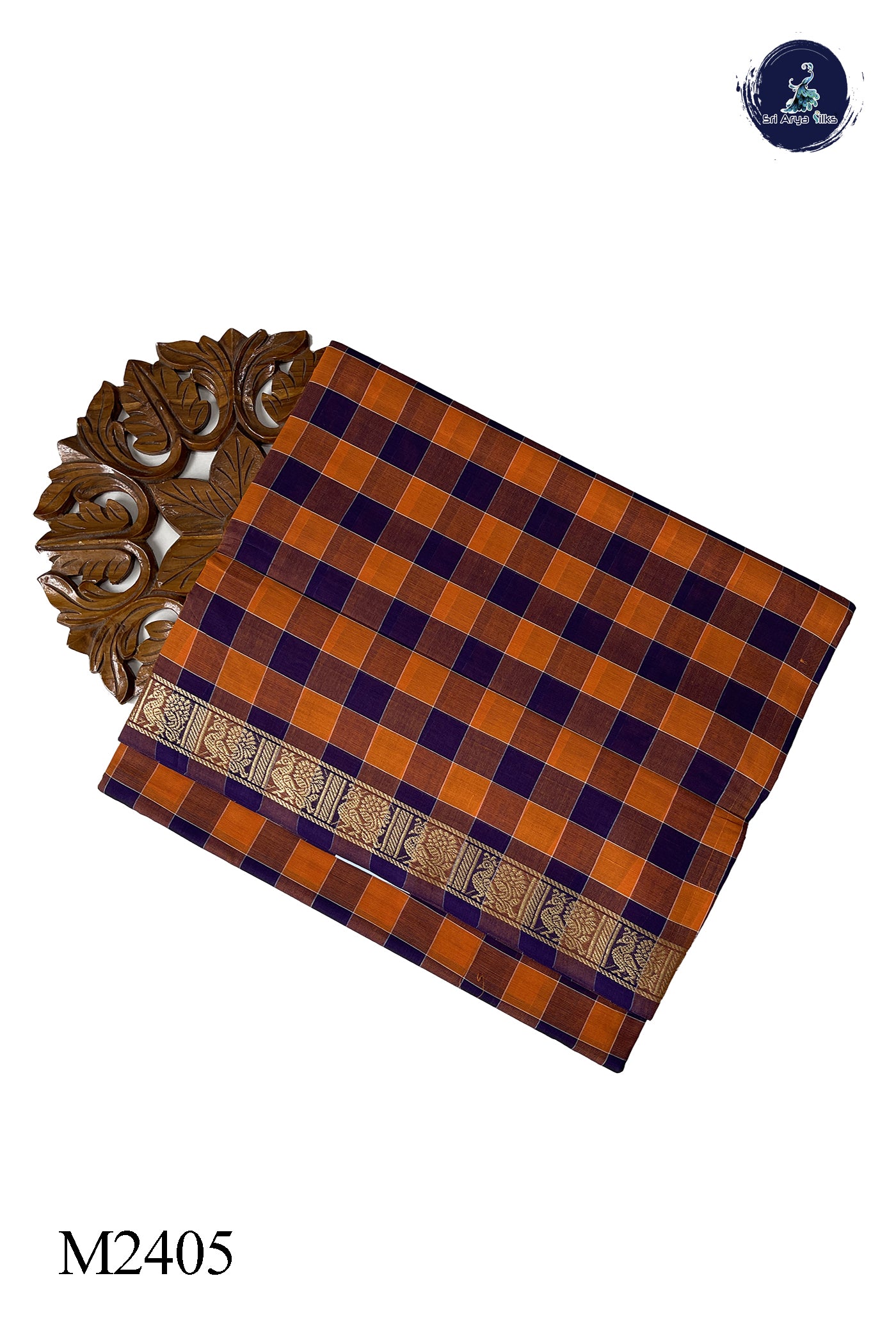 Multi Colour 10 Yards Madisar Cotton Saree With Checked Pattern