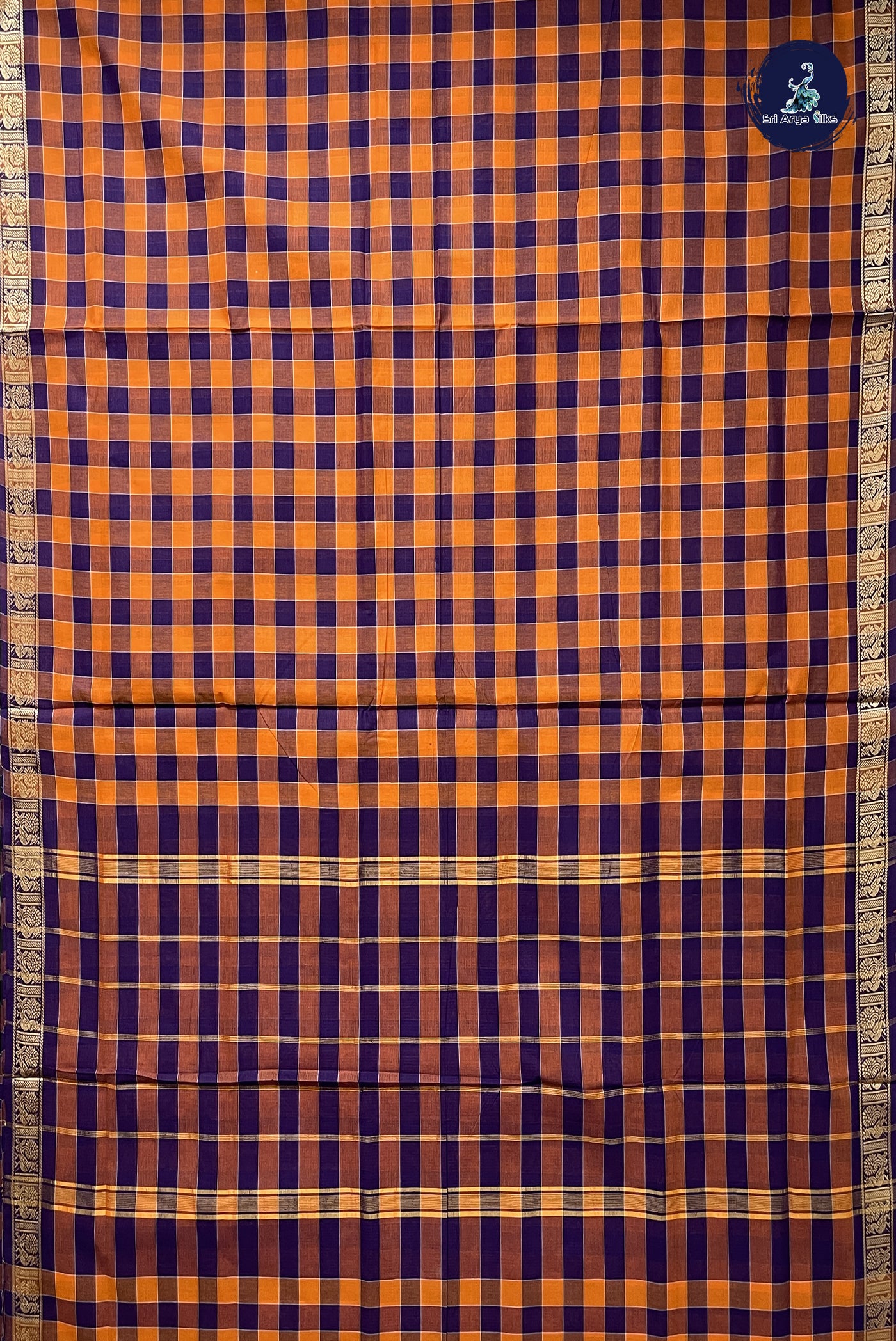 Multi Colour 10 Yards Madisar Cotton Saree With Checked Pattern