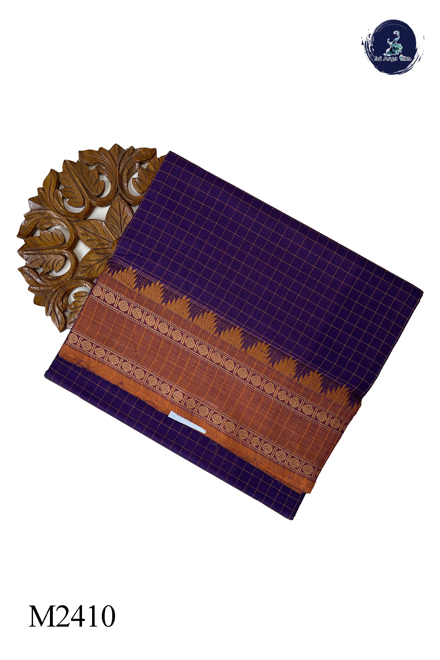 Violet 10 Yards Madisar Cotton Saree With Checked Pattern