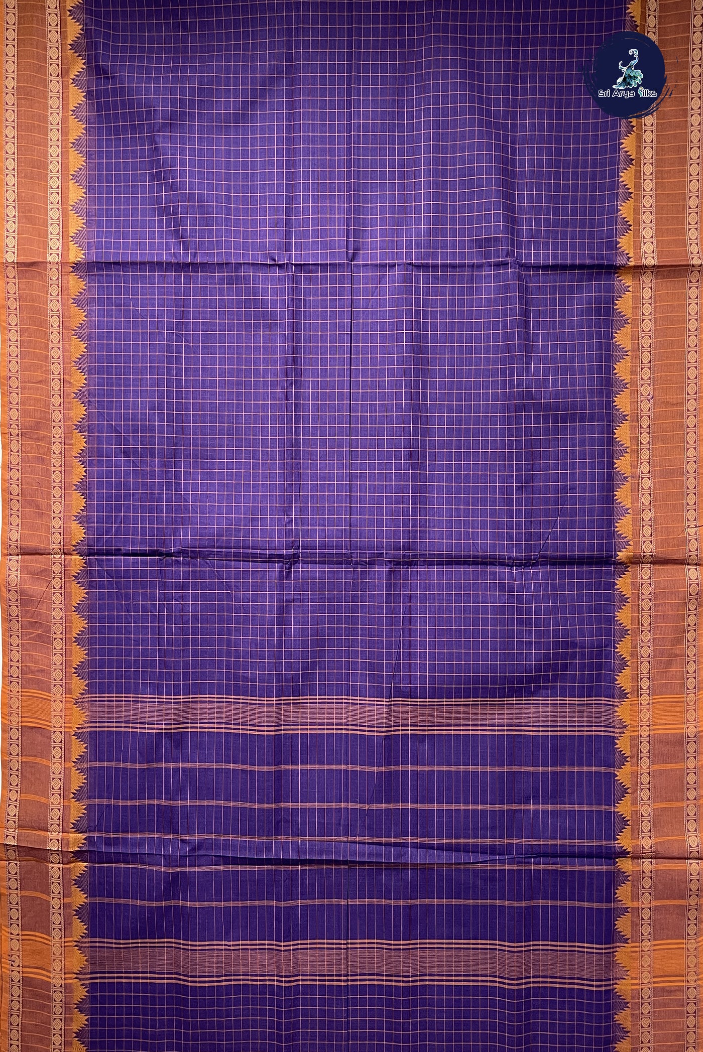 Violet 10 Yards Madisar Cotton Saree With Checked Pattern