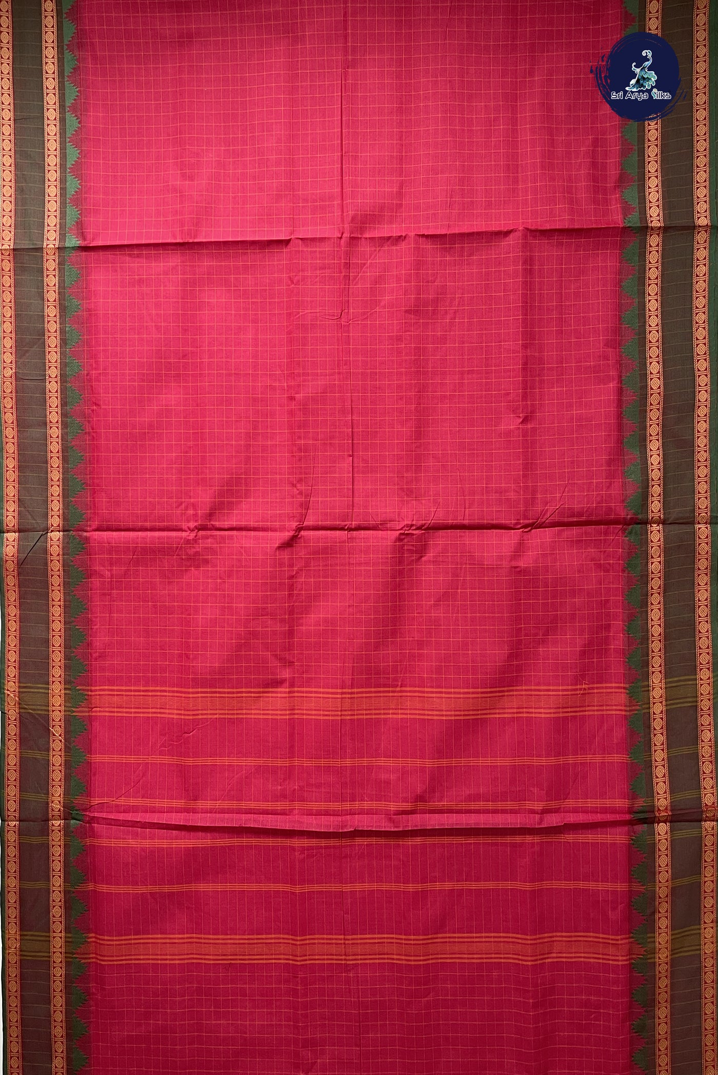 Pink 10 Yards Madisar Cotton Saree With Checked Pattern