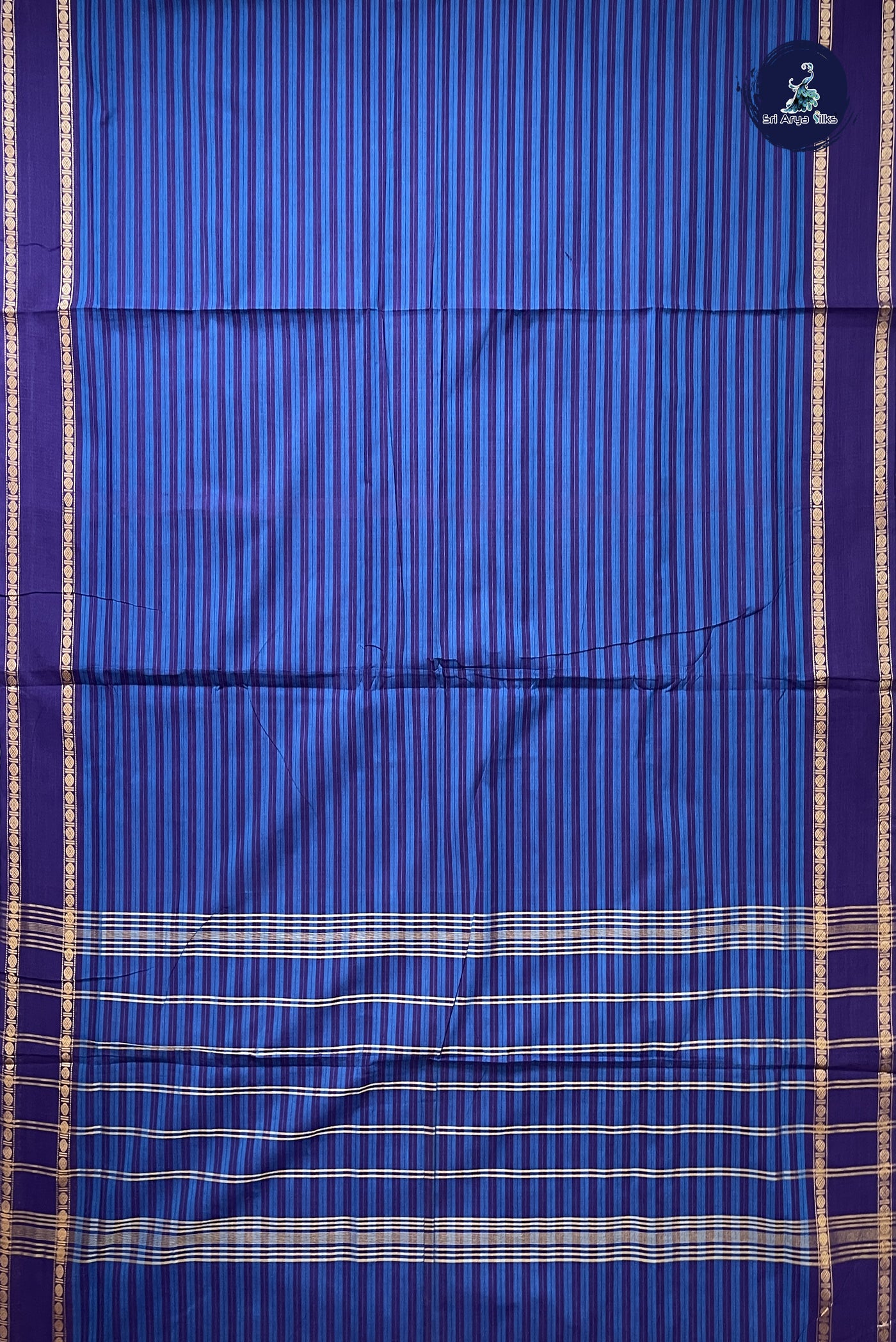 Blue 10 Yards Madisar Cotton Saree With Vaazhapoo Design Pattern