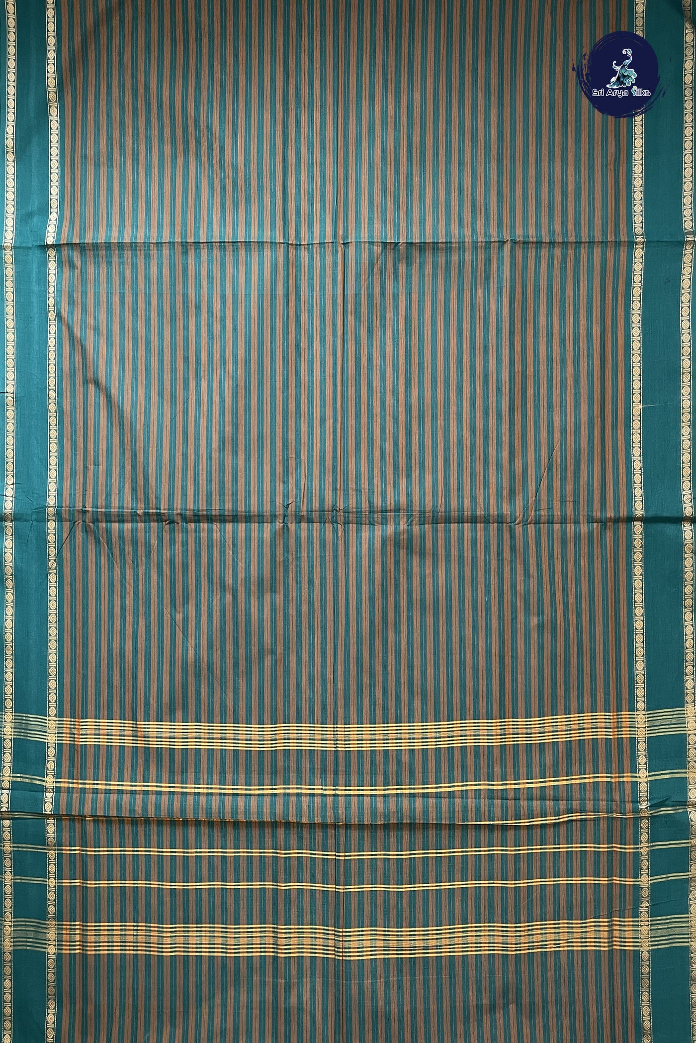 Sapphire Green 10 Yards Madisar Cotton Saree With Vaazhapoo Design Pattern