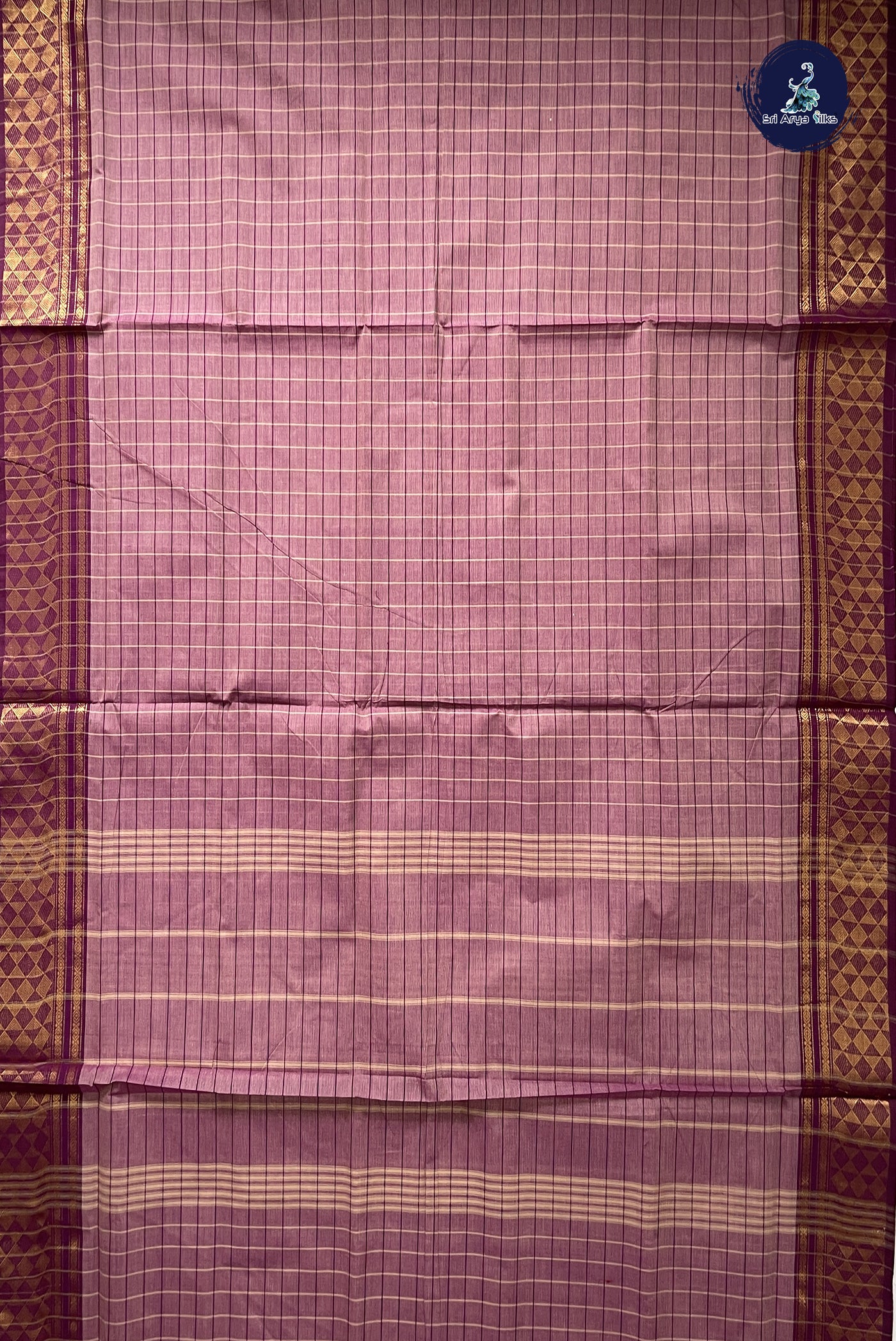 Mauve Pink 10 Yards Madisar Cotton Saree With Checked Pattern