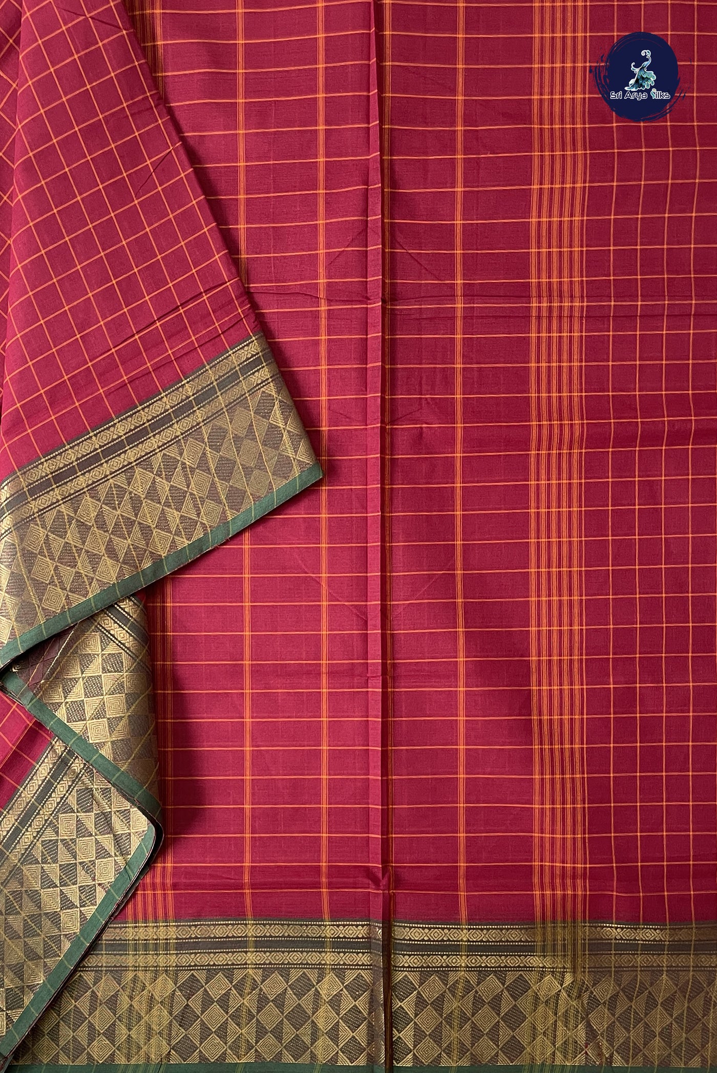 Maroon 10 Yards Madisar Cotton Saree With Checked Pattern