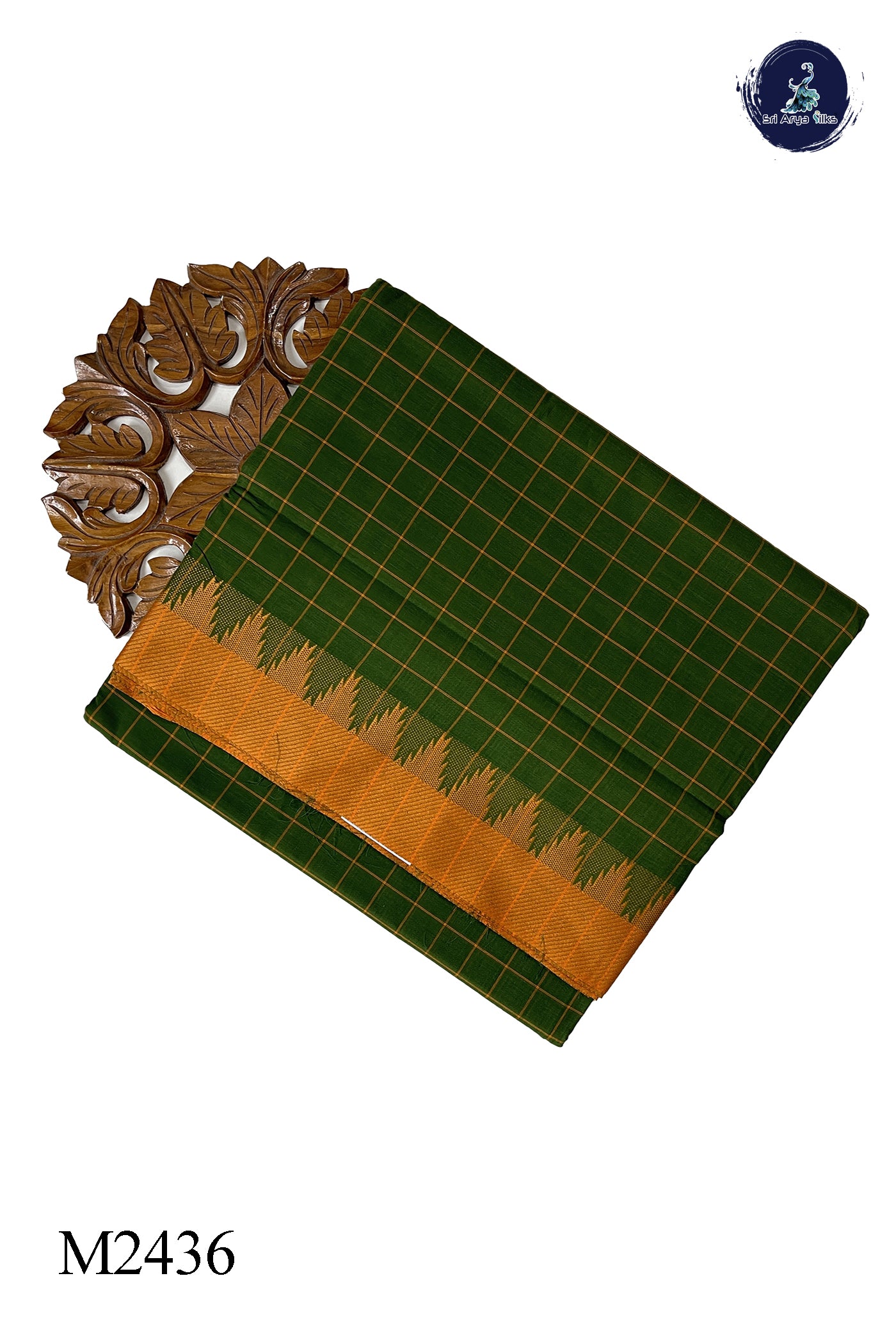 Green 10 Yards Madisar Cotton Saree With Checked Pattern