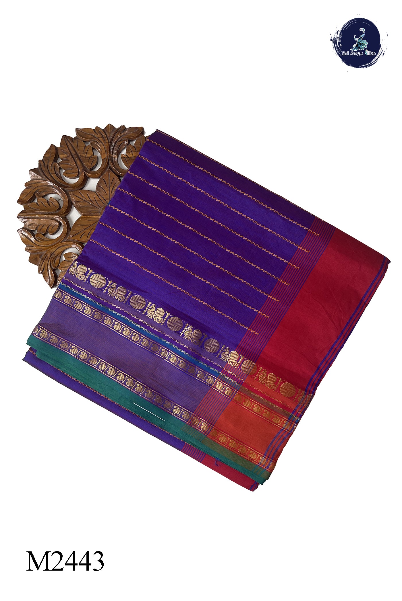 Dual Tone Purple 10 Yards Silk Cotton Saree With Veldhari Stripes Pattern