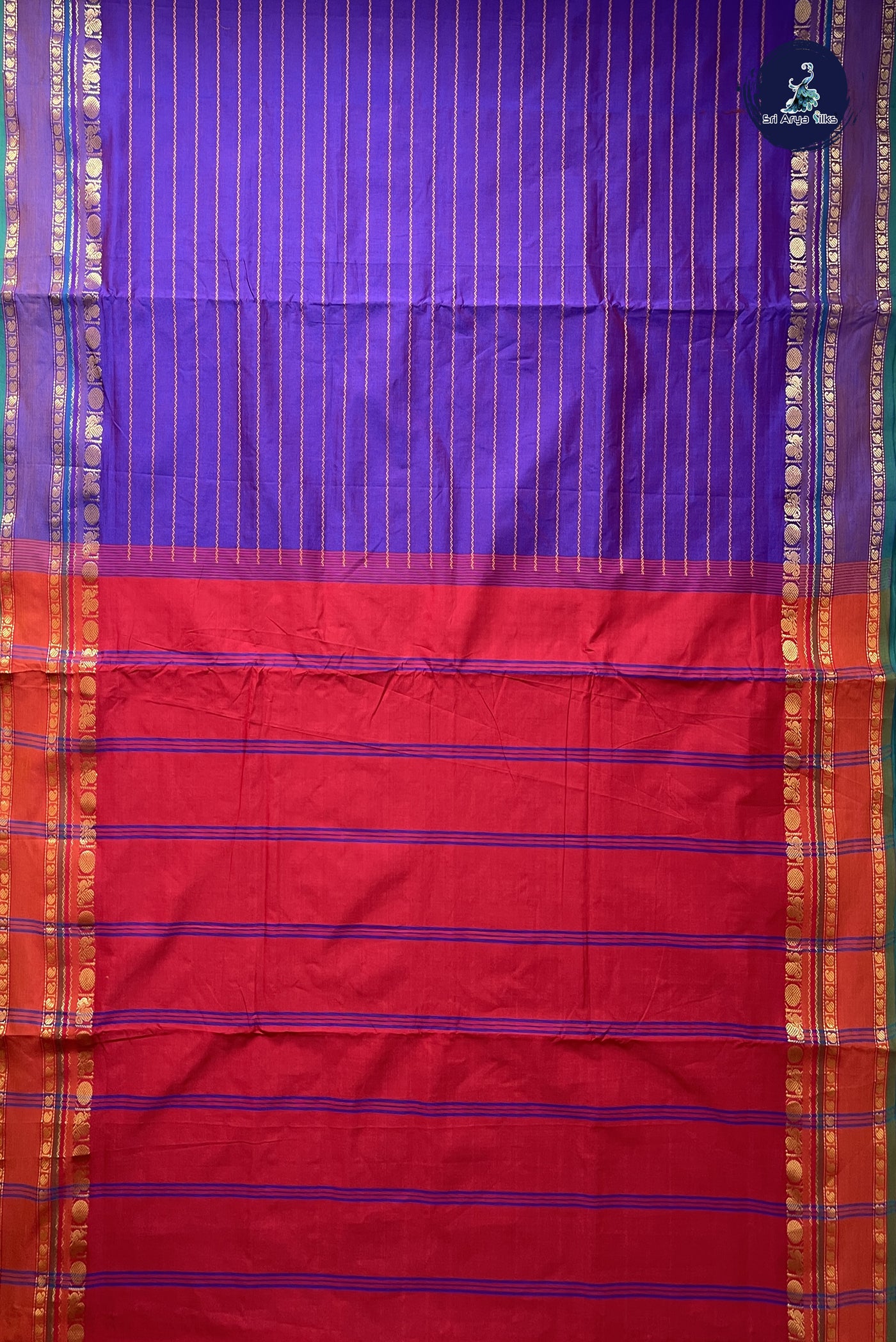 Dual Tone Purple 10 Yards Silk Cotton Saree With Veldhari Stripes Pattern