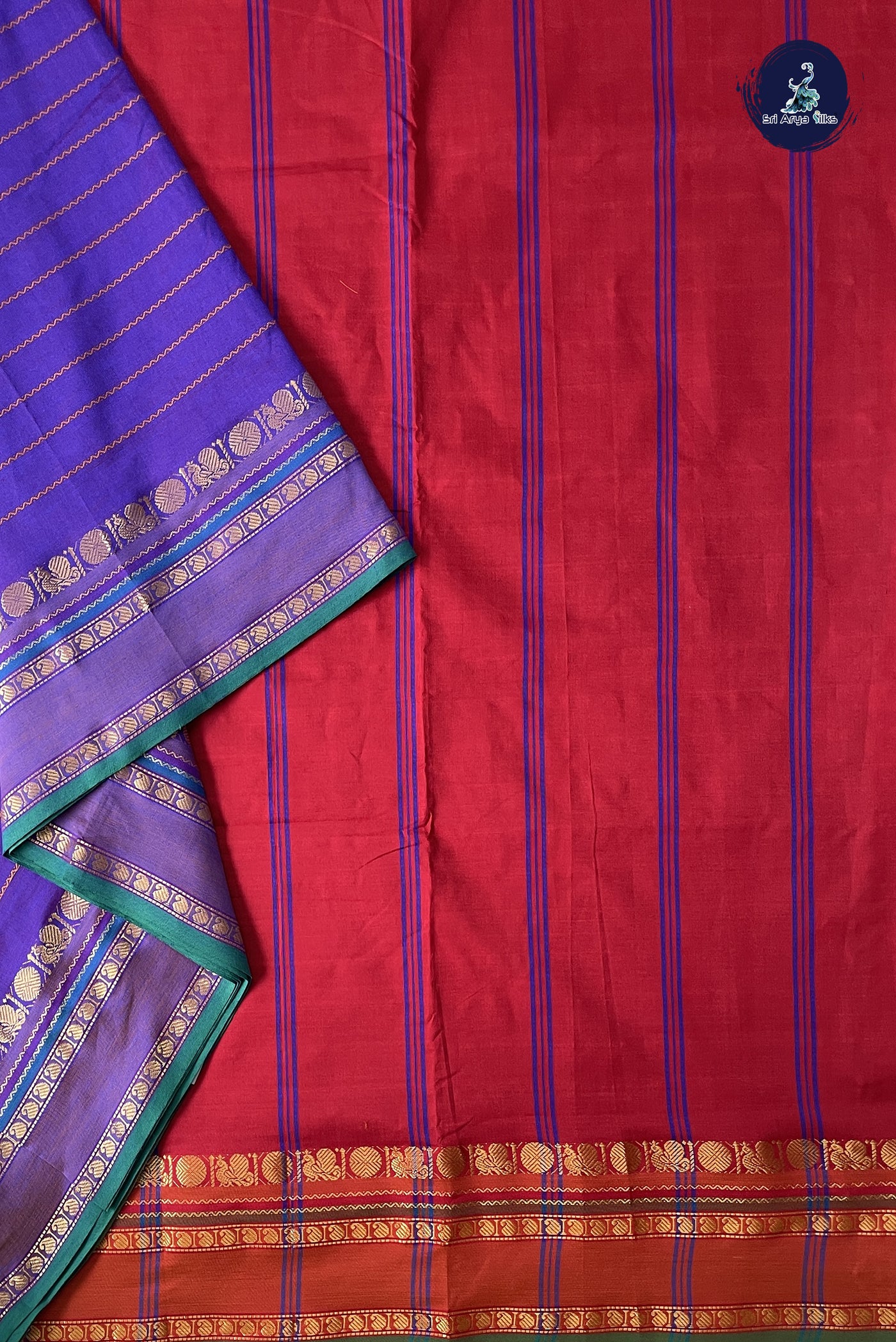 Dual Tone Purple 10 Yards Silk Cotton Saree With Veldhari Stripes Pattern