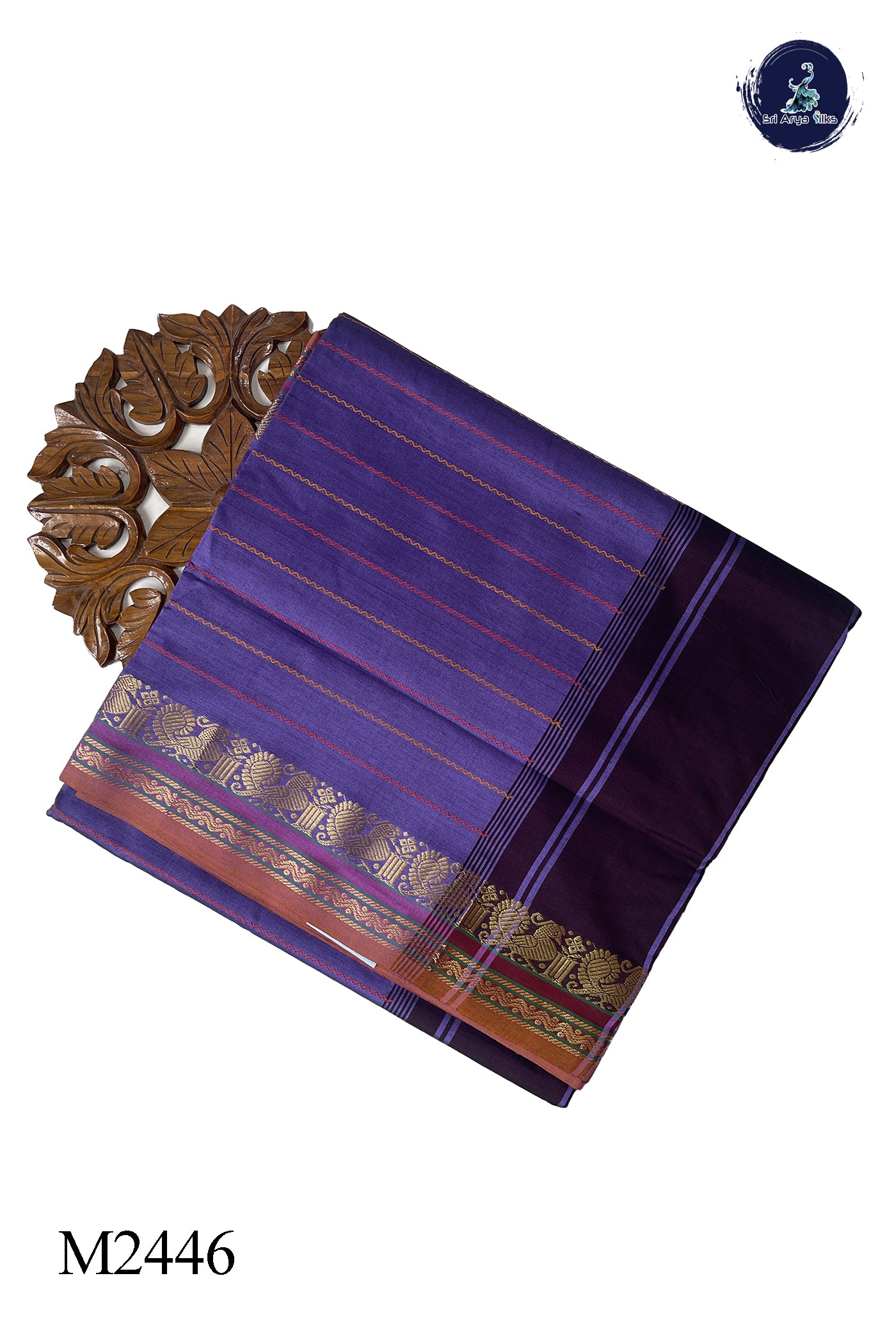 Lavender 10 Yards Silk Cotton Saree With Veldhari Stripes Pattern