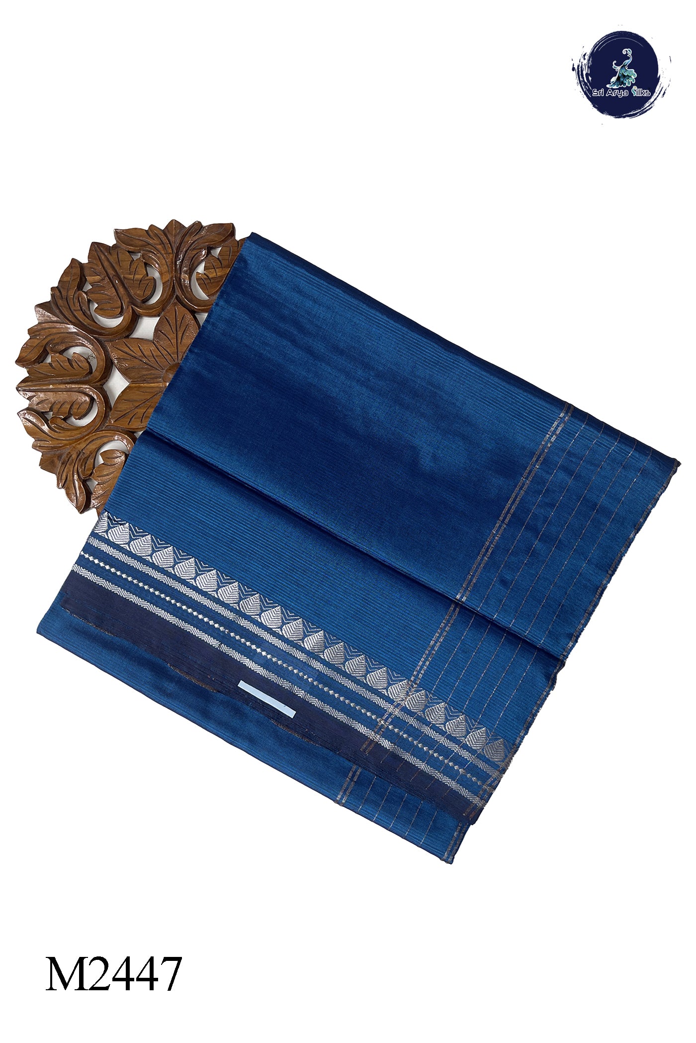 Sapphire Blue 10 Yards Silk Cotton Saree With Doria Lines Pattern