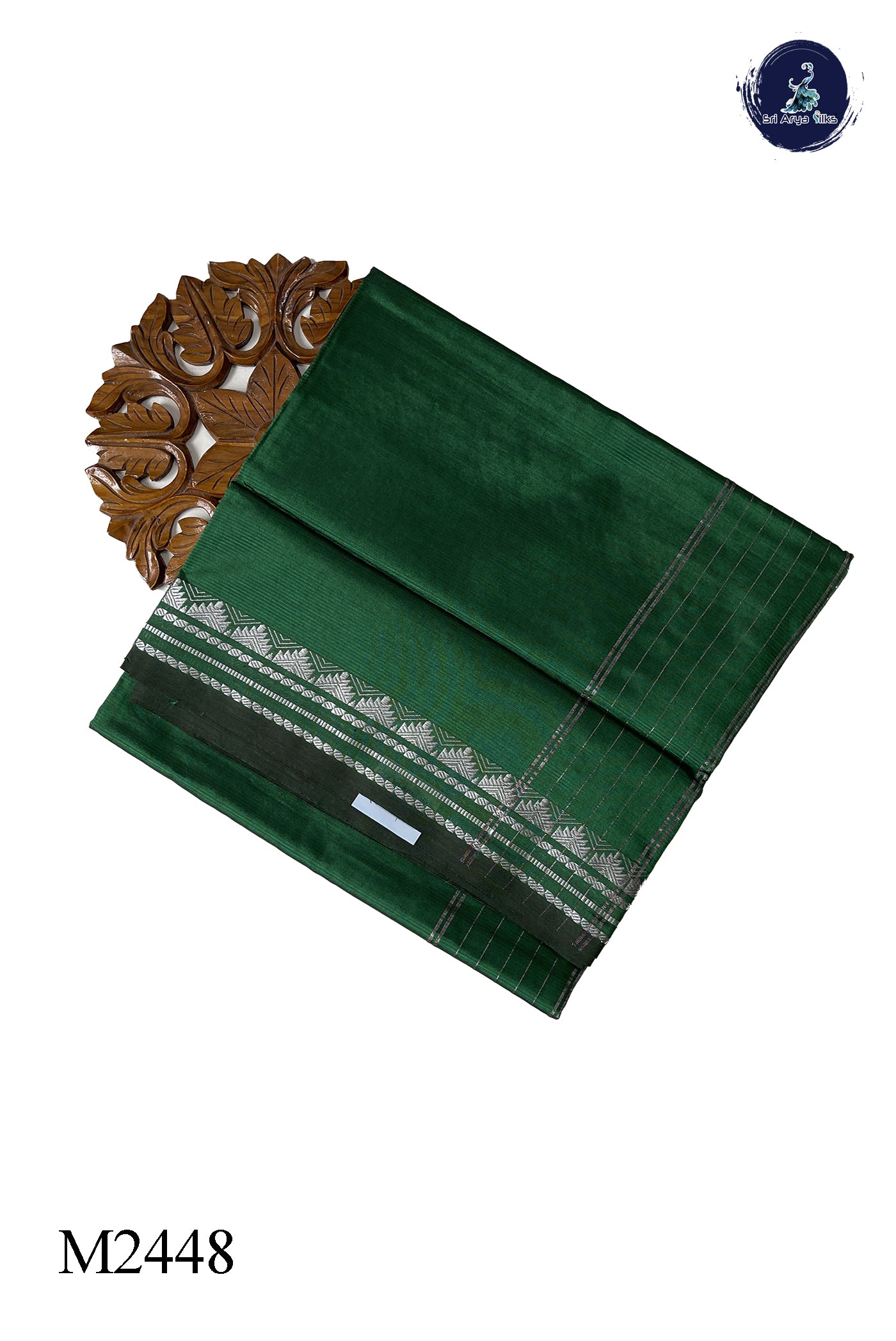 Green 10 Yards Silk Cotton Saree With Doria Lines Pattern