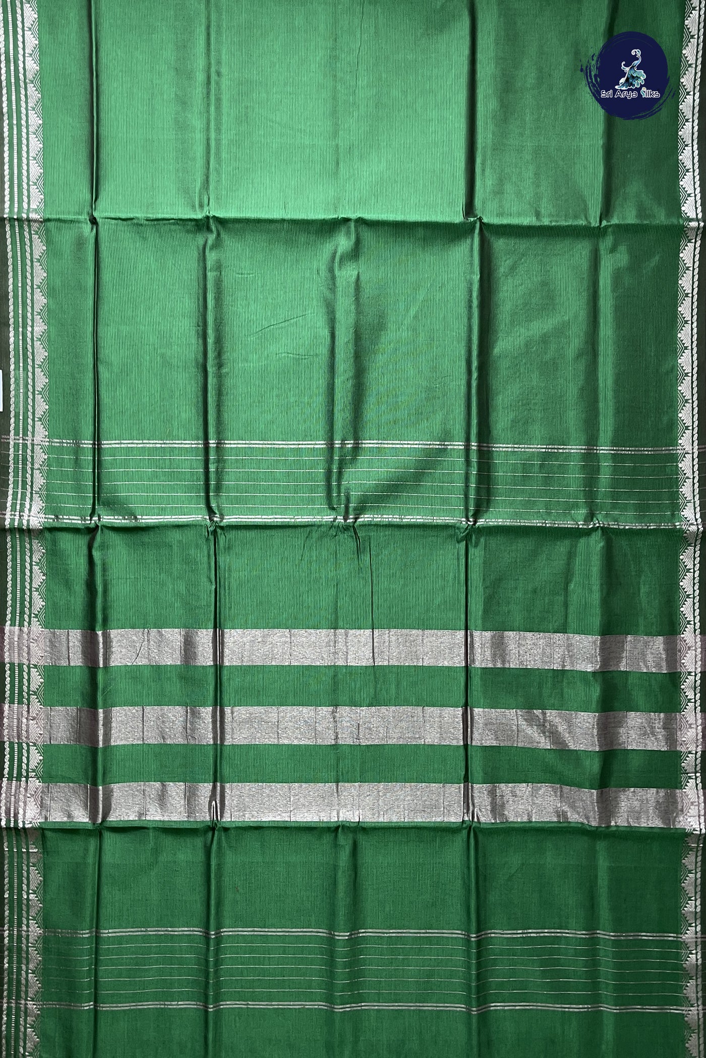 Green 10 Yards Silk Cotton Saree With Doria Lines Pattern