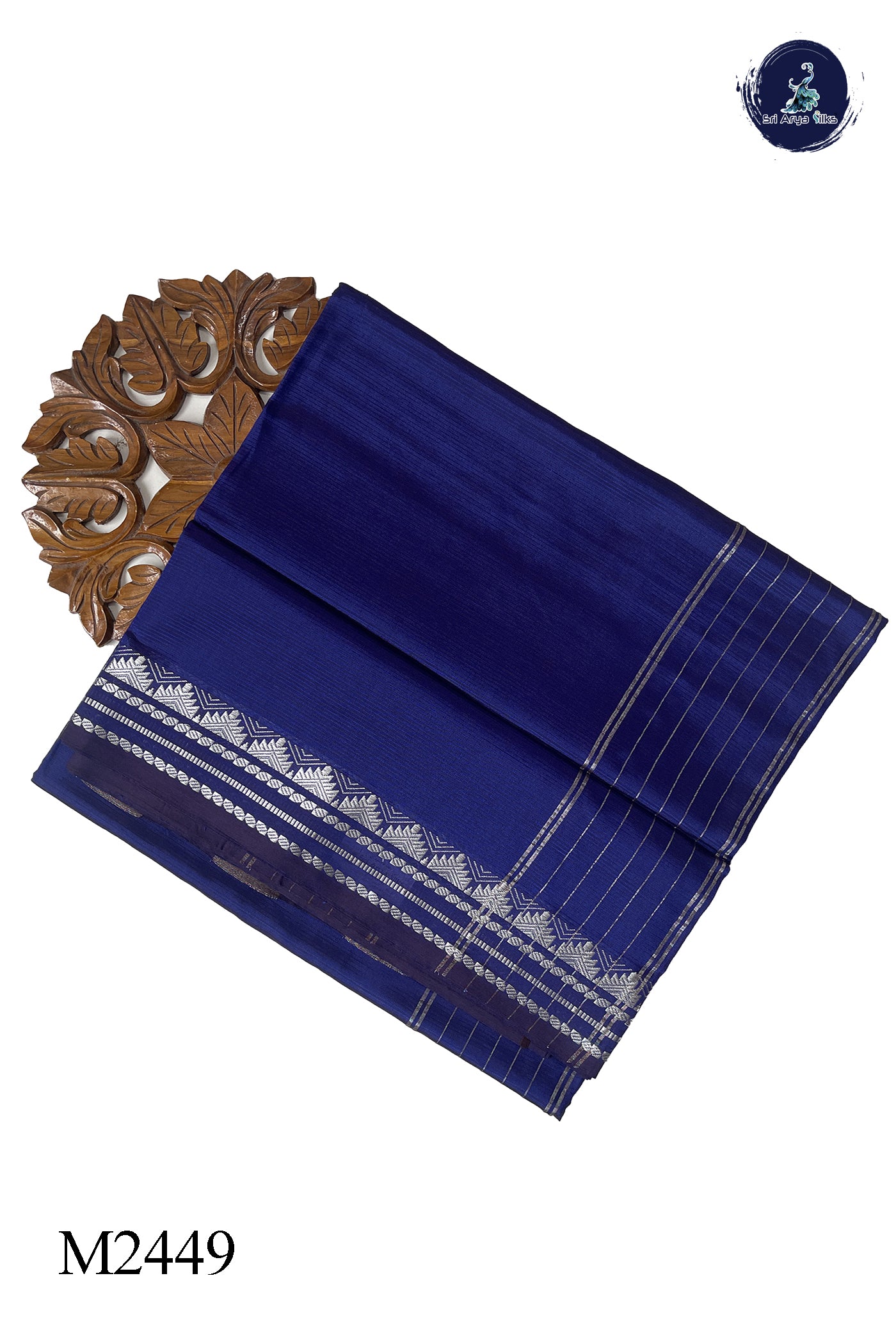 Royal Blue 10 Yards Silk Cotton Saree With Doria Lines Pattern